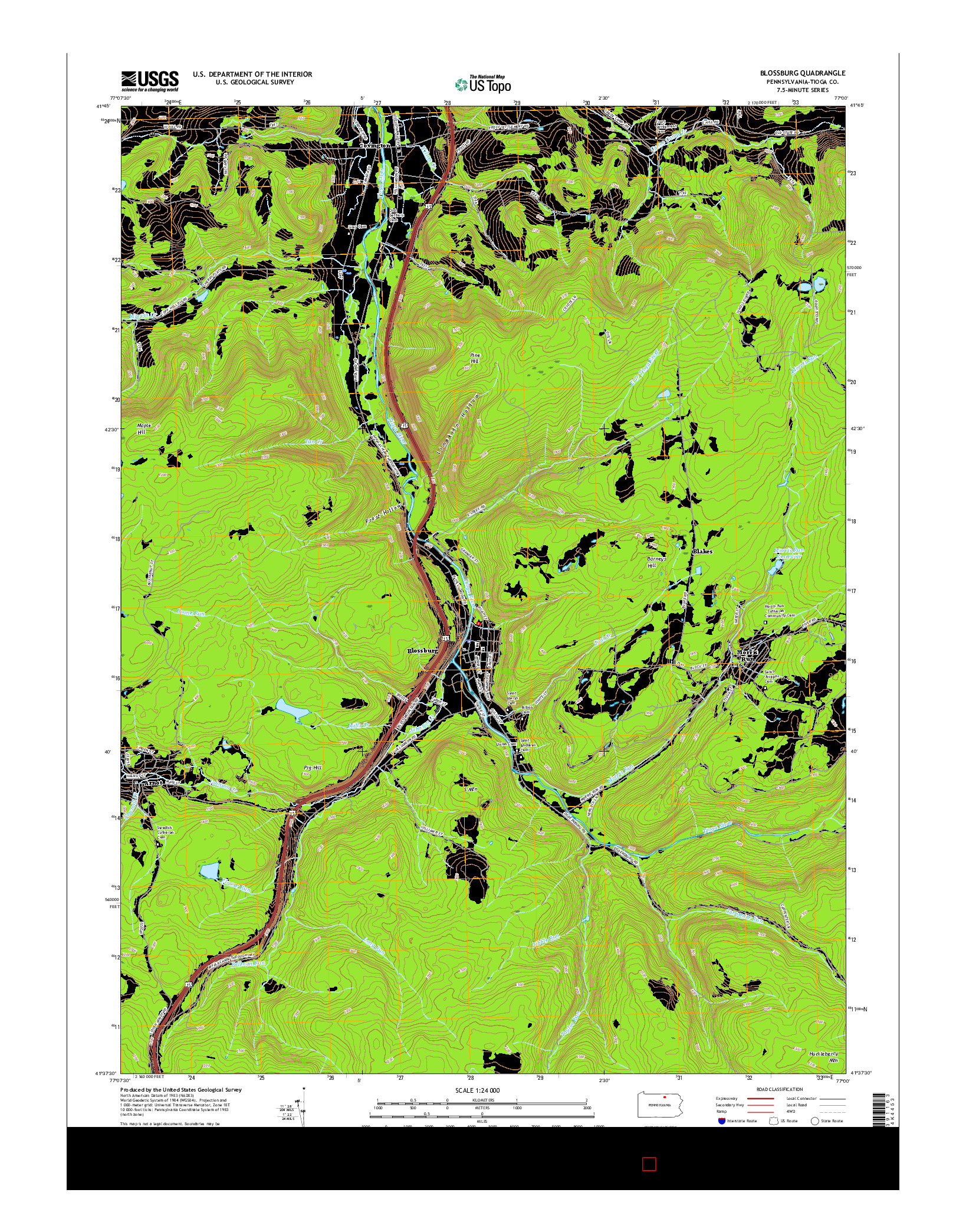 USGS US TOPO 7.5-MINUTE MAP FOR BLOSSBURG, PA 2016