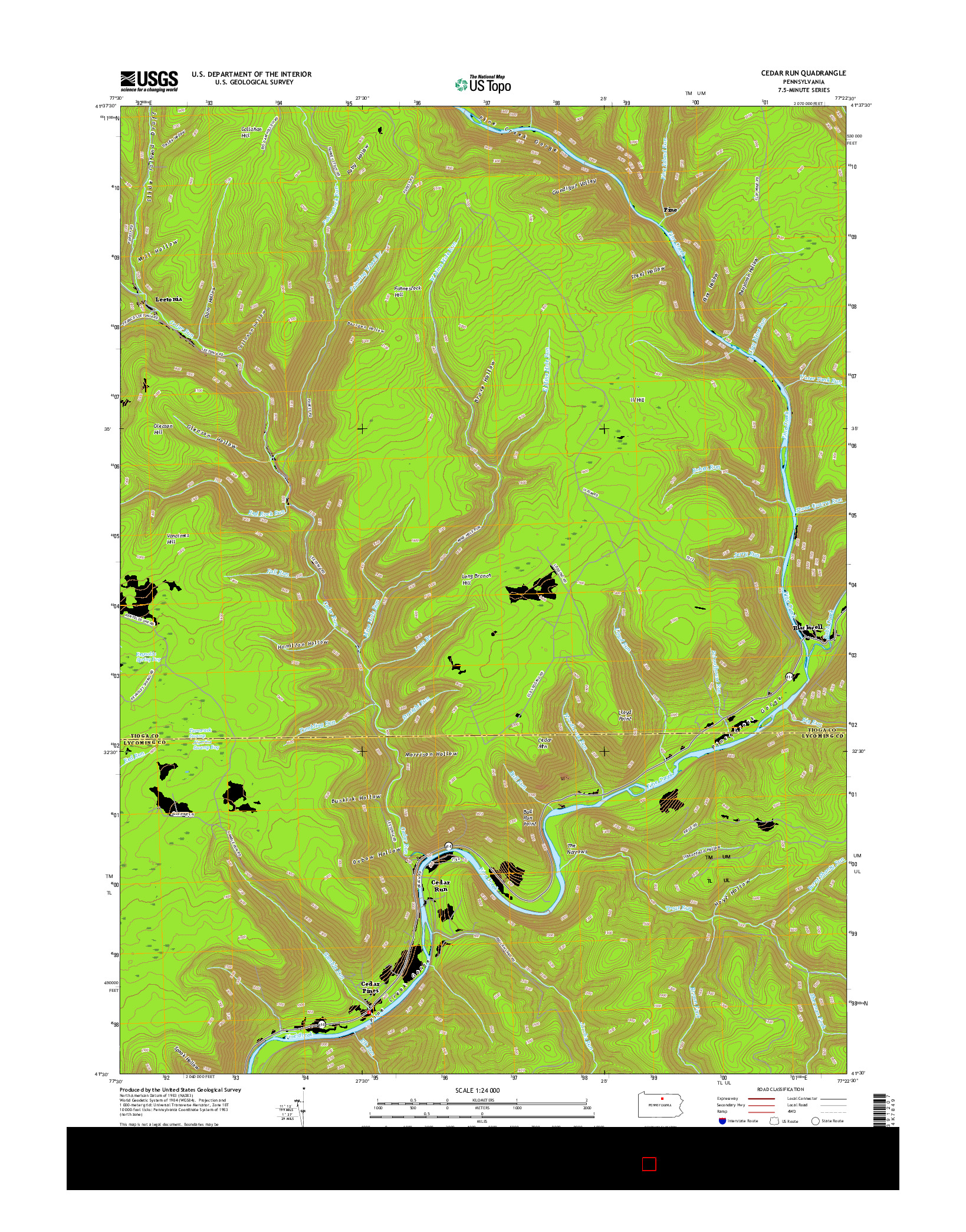 USGS US TOPO 7.5-MINUTE MAP FOR CEDAR RUN, PA 2016