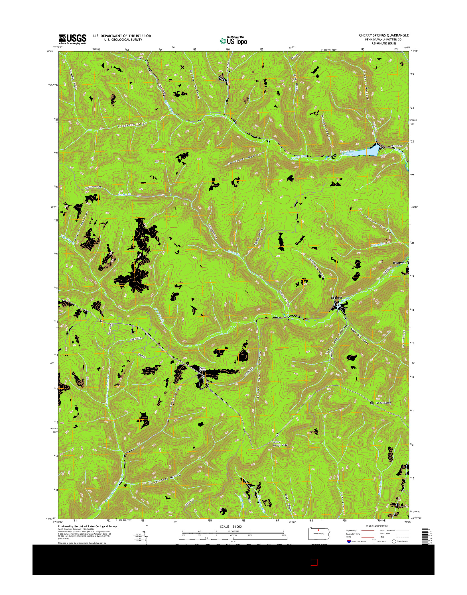 USGS US TOPO 7.5-MINUTE MAP FOR CHERRY SPRINGS, PA 2016