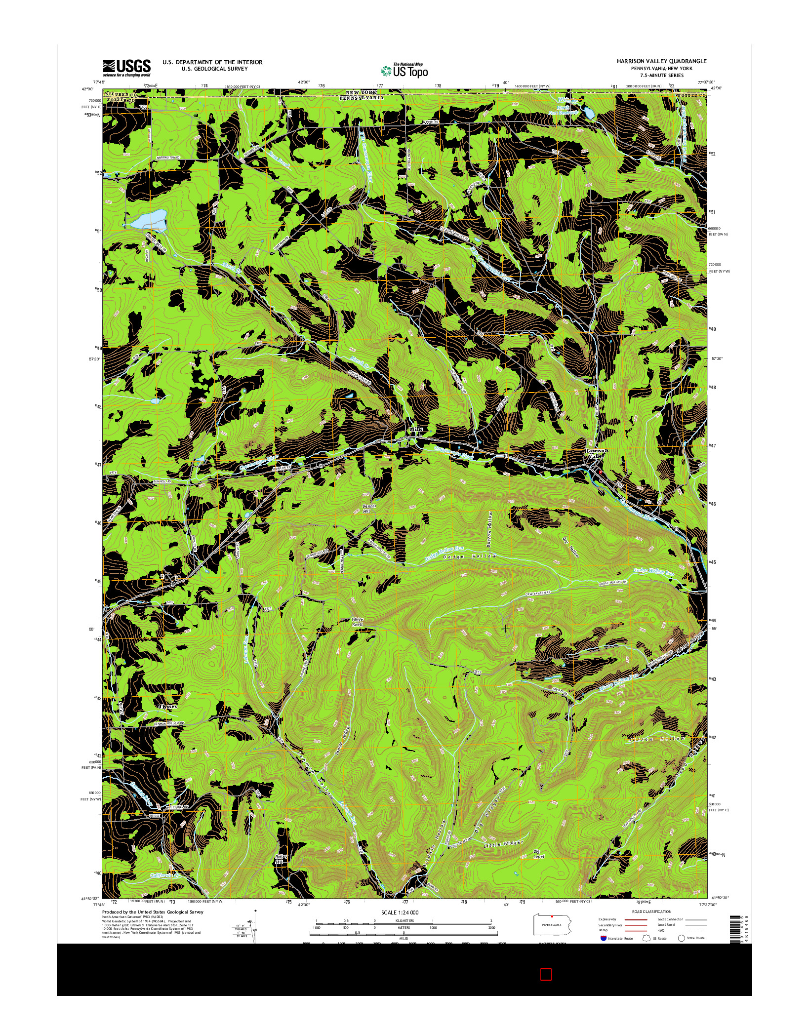 USGS US TOPO 7.5-MINUTE MAP FOR HARRISON VALLEY, PA-NY 2016