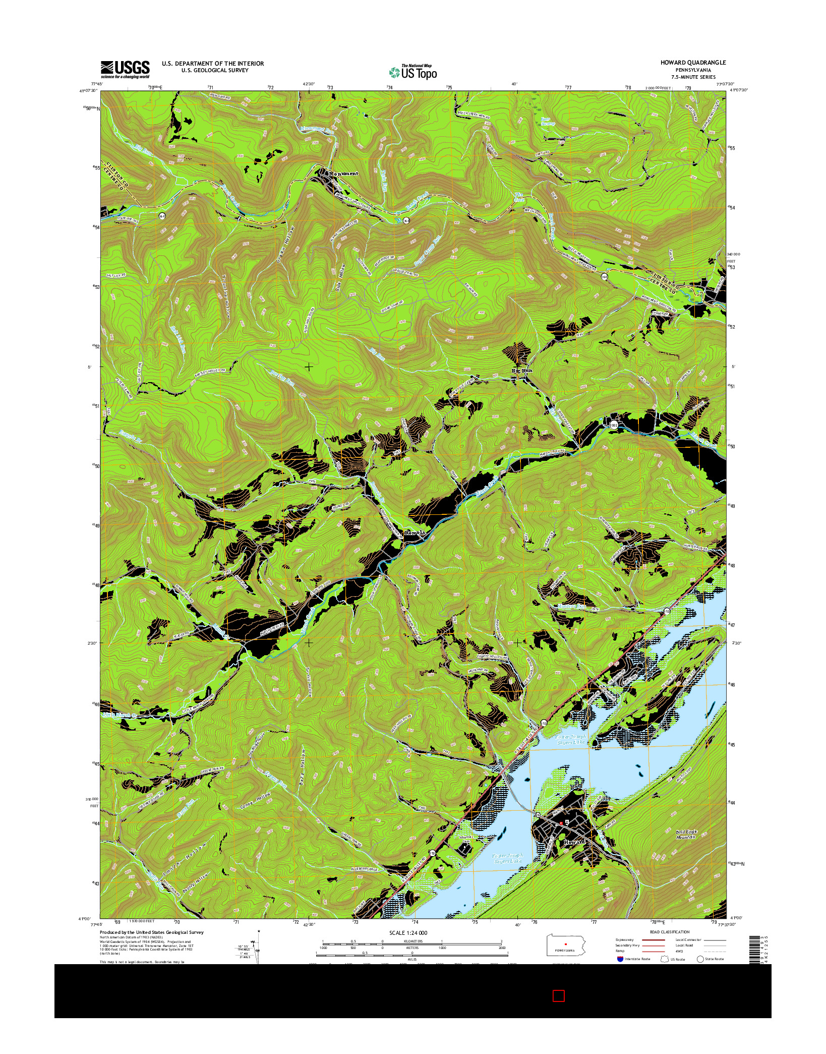 USGS US TOPO 7.5-MINUTE MAP FOR HOWARD, PA 2016