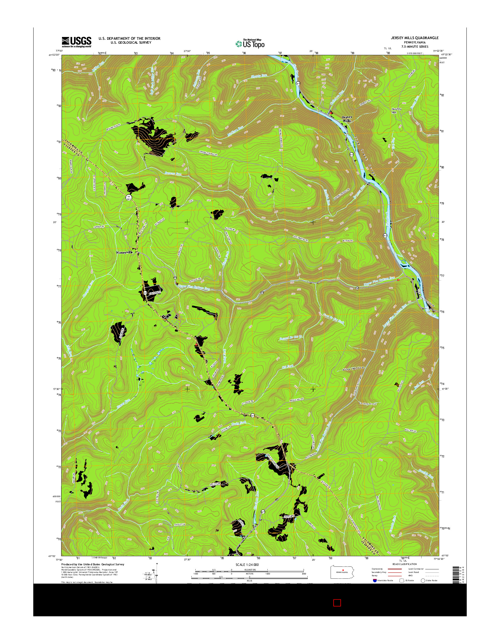 USGS US TOPO 7.5-MINUTE MAP FOR JERSEY MILLS, PA 2016