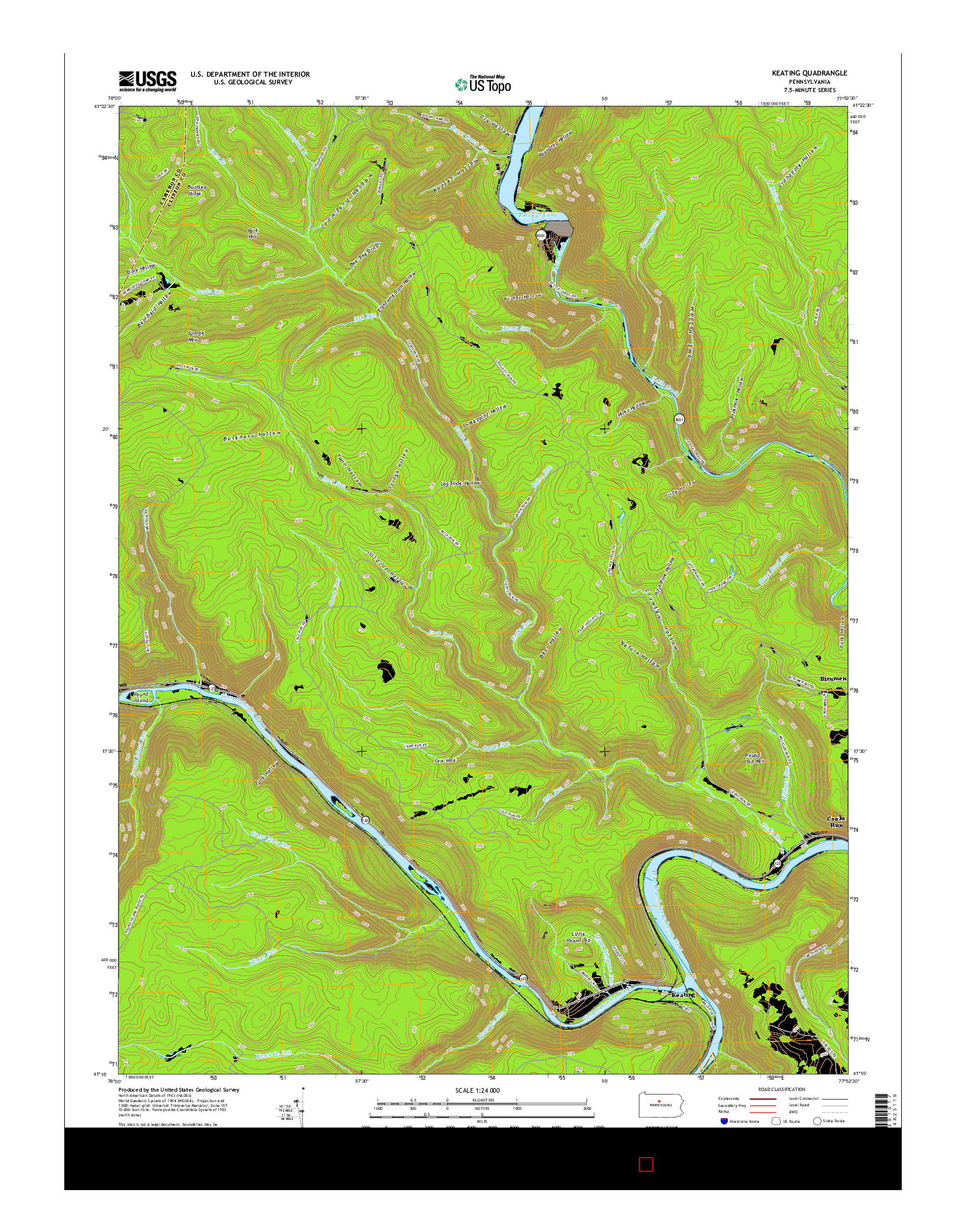USGS US TOPO 7.5-MINUTE MAP FOR KEATING, PA 2016