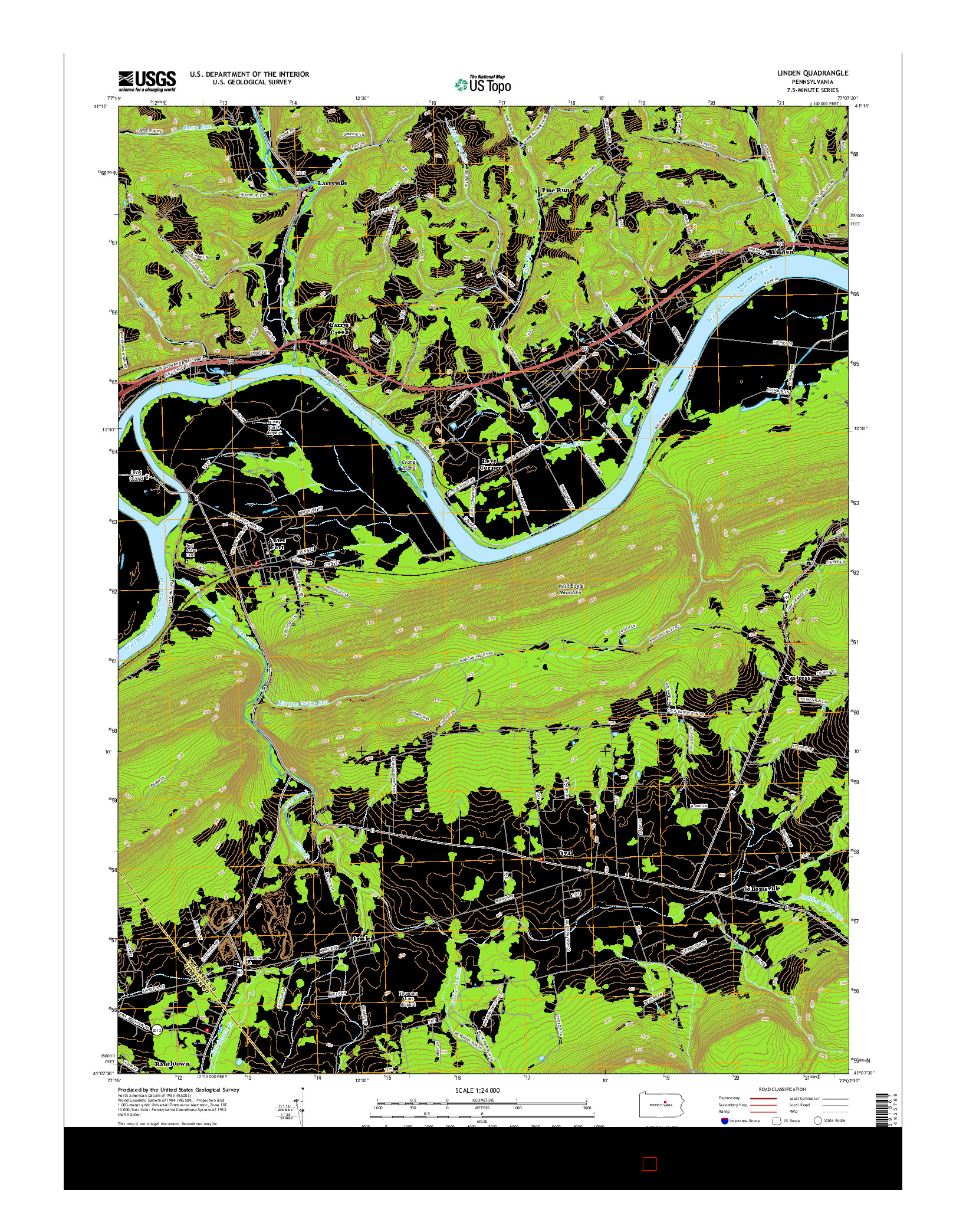 USGS US TOPO 7.5-MINUTE MAP FOR LINDEN, PA 2016