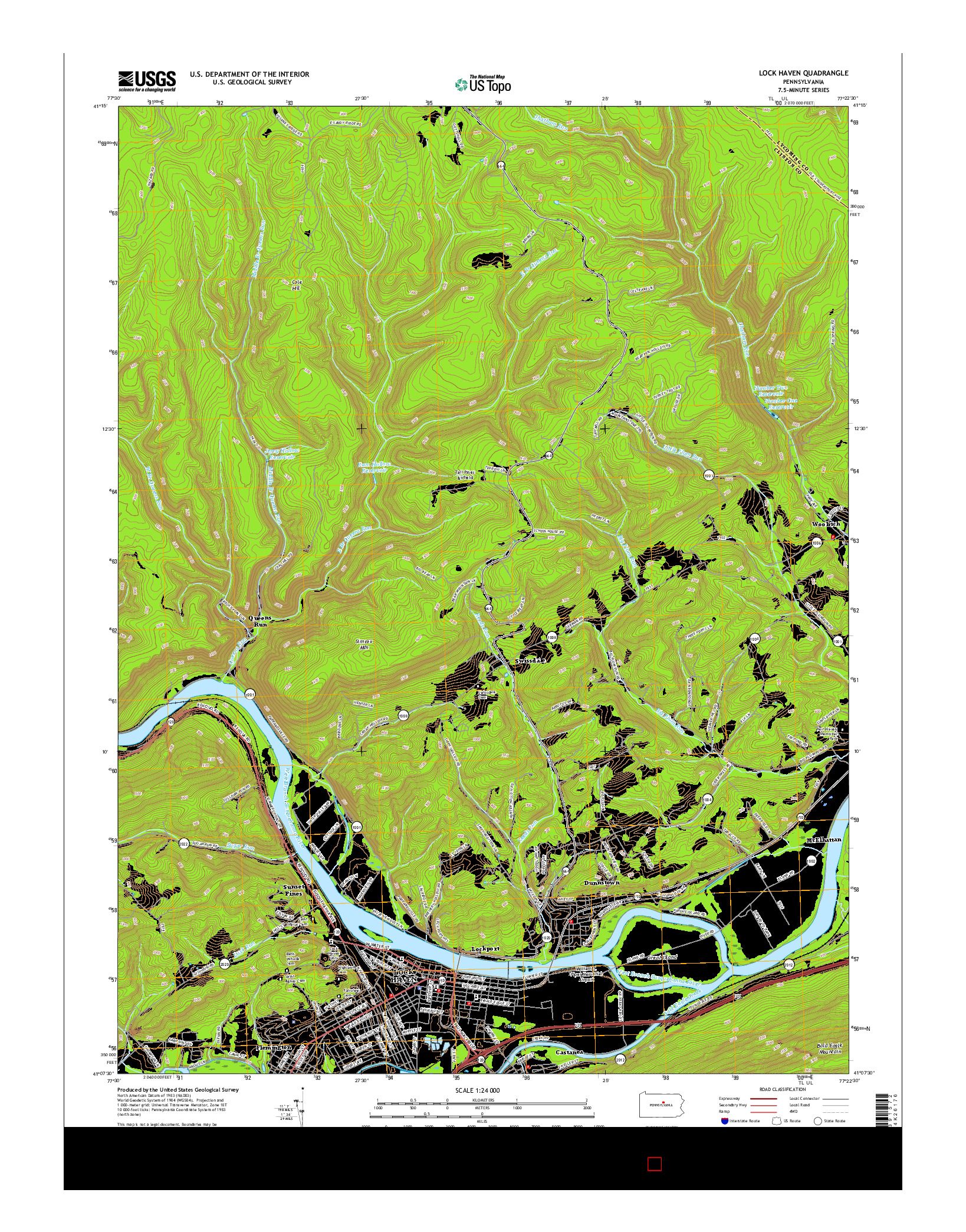 USGS US TOPO 7.5-MINUTE MAP FOR LOCK HAVEN, PA 2016