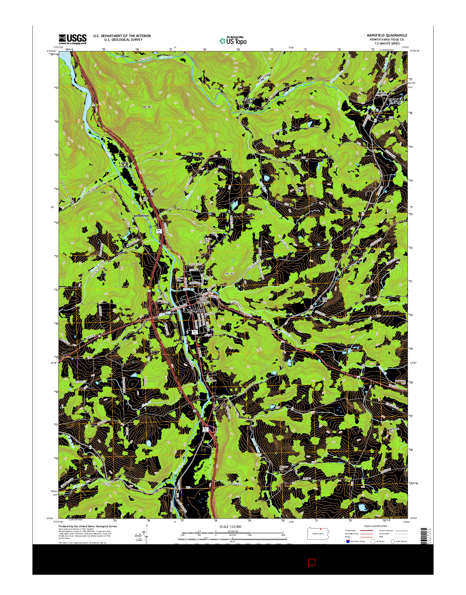 USGS US TOPO 7.5-MINUTE MAP FOR MANSFIELD, PA 2016