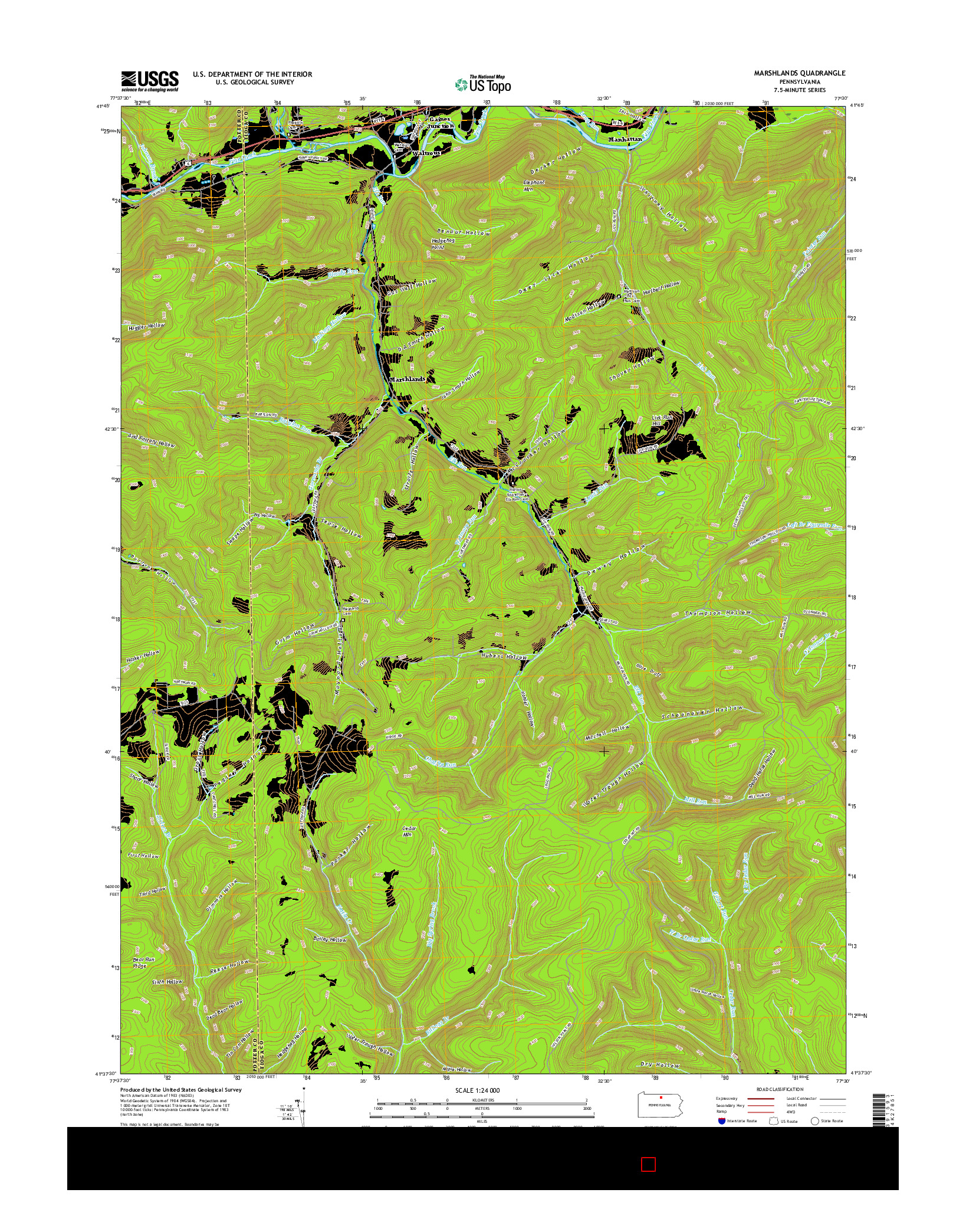 USGS US TOPO 7.5-MINUTE MAP FOR MARSHLANDS, PA 2016