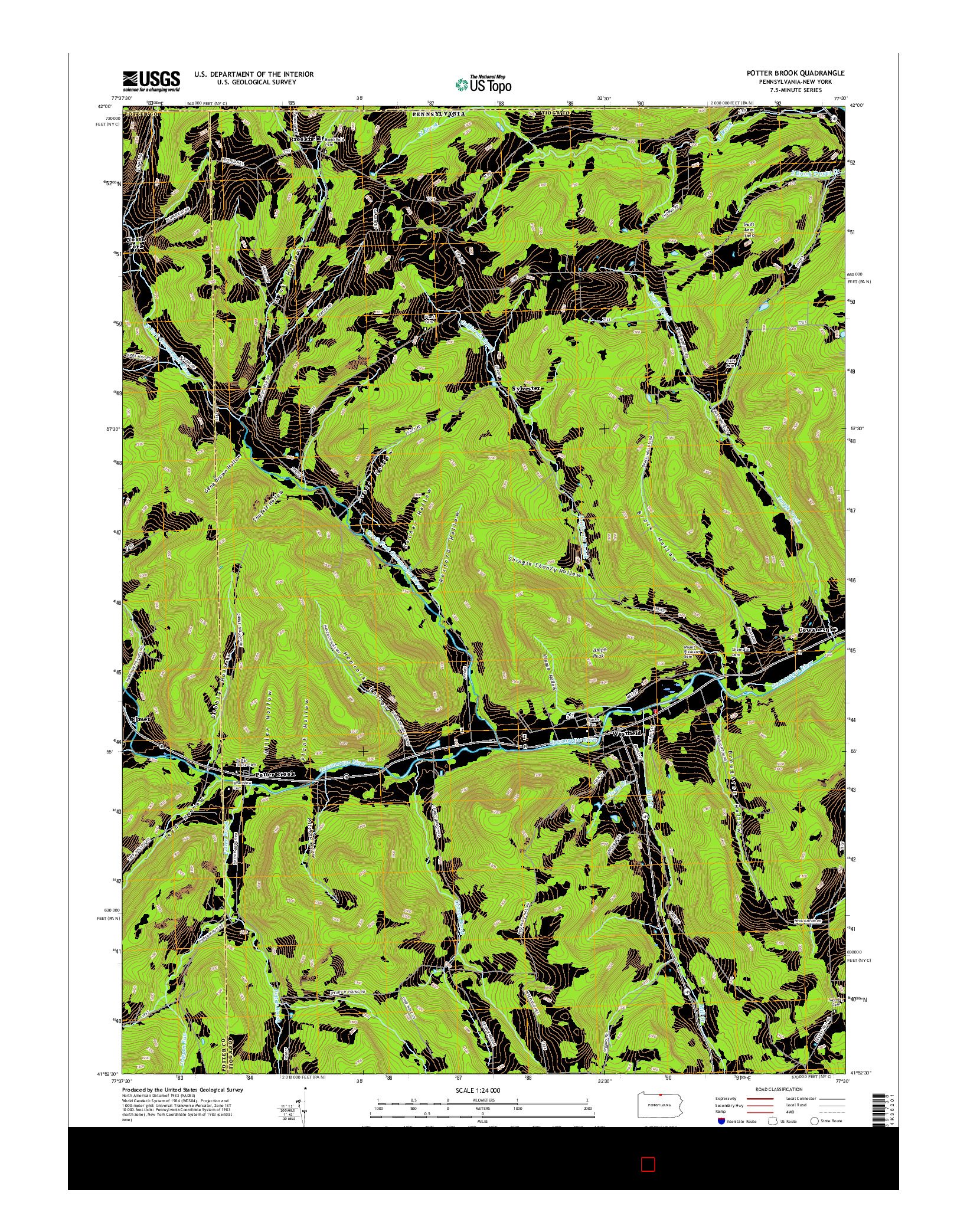 USGS US TOPO 7.5-MINUTE MAP FOR POTTER BROOK, PA-NY 2016