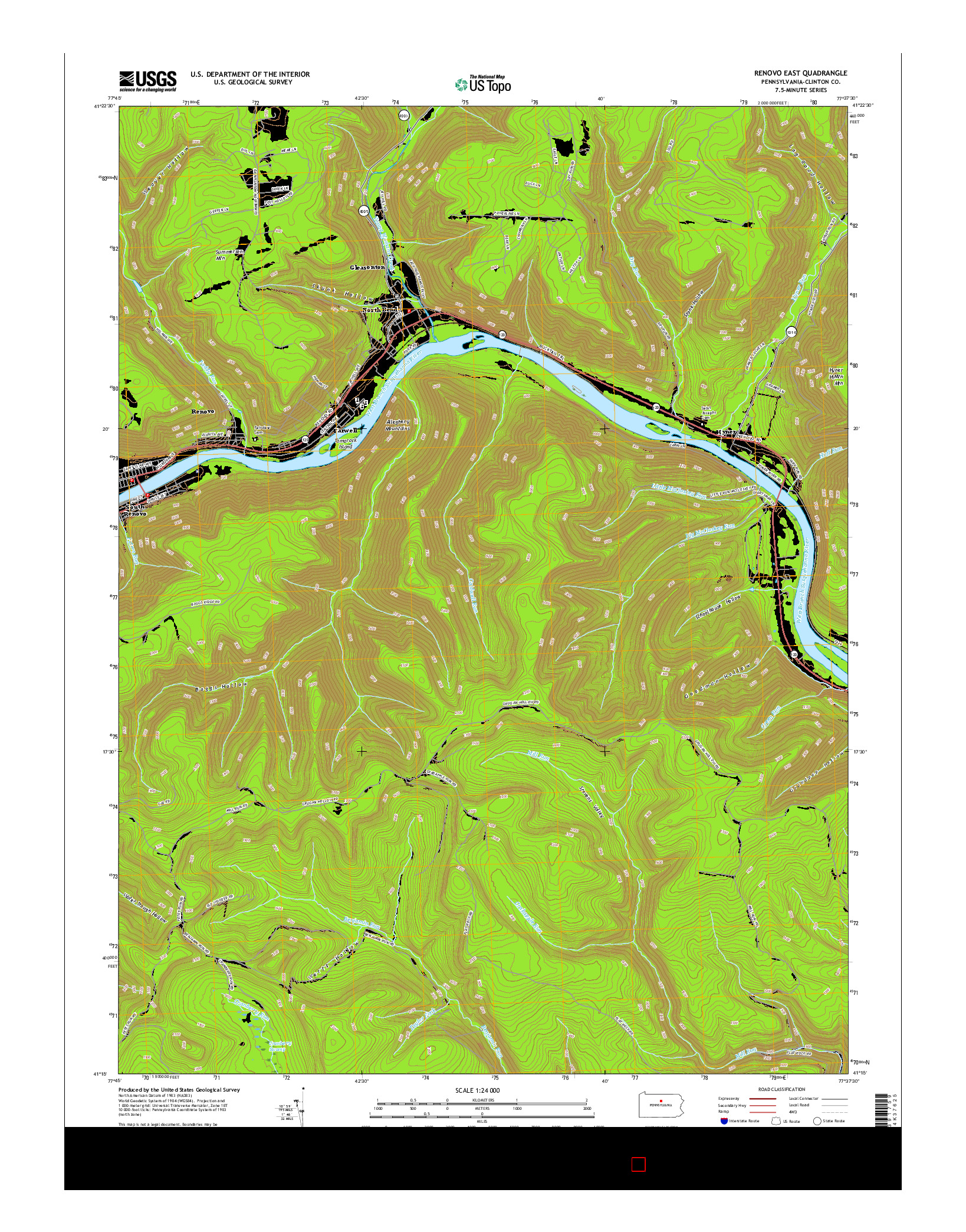 USGS US TOPO 7.5-MINUTE MAP FOR RENOVO EAST, PA 2016