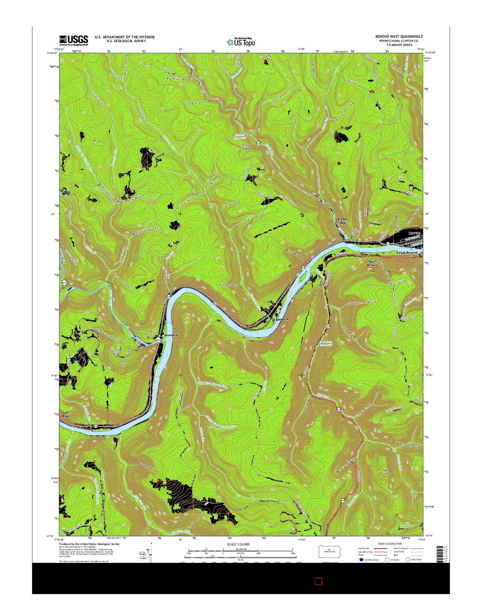USGS US TOPO 7.5-MINUTE MAP FOR RENOVO WEST, PA 2016