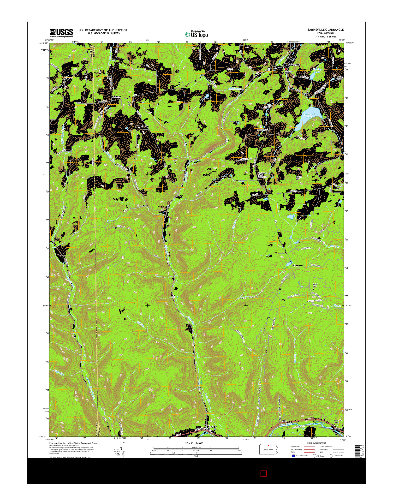 USGS US TOPO 7.5-MINUTE MAP FOR SABINSVILLE, PA 2016