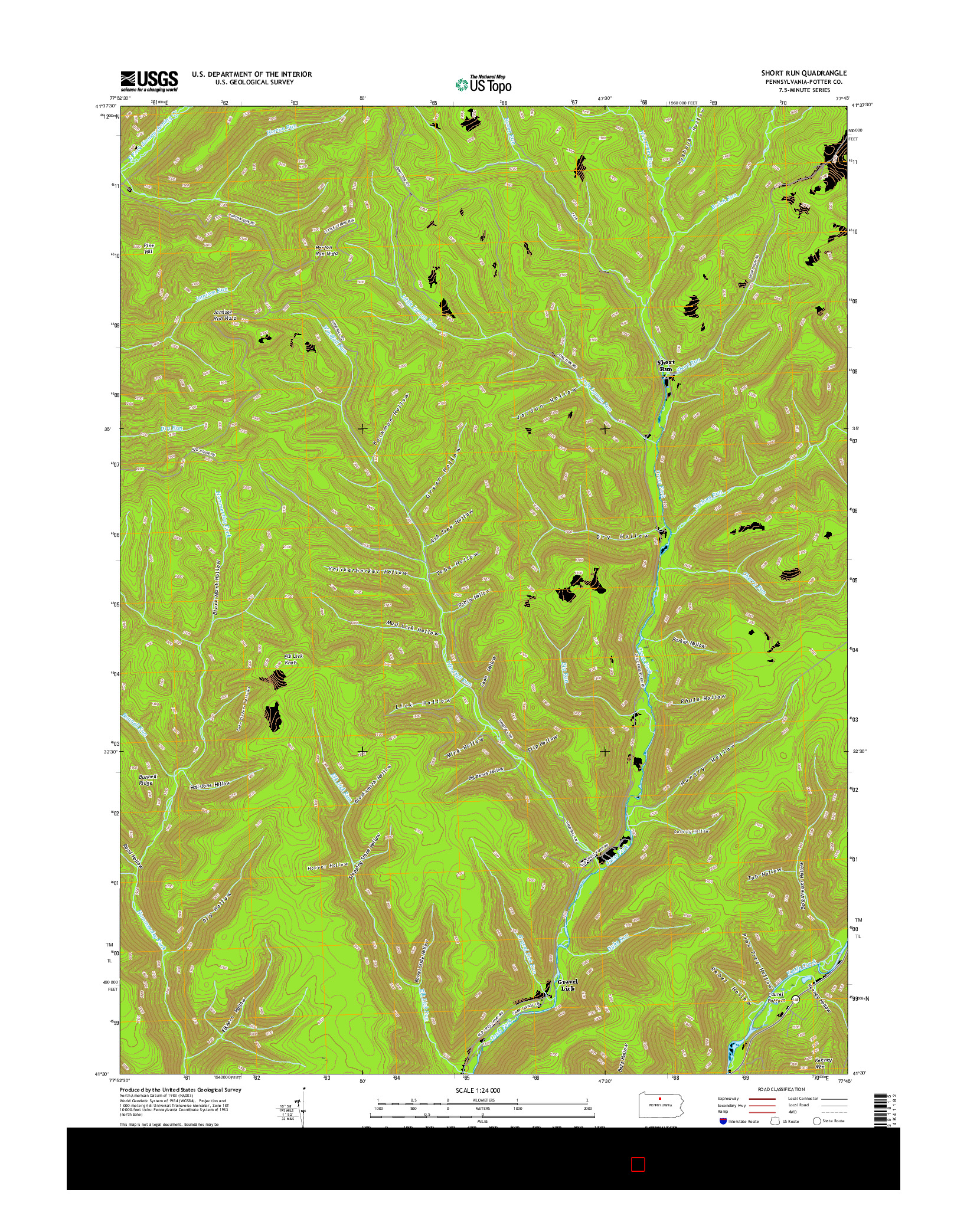 USGS US TOPO 7.5-MINUTE MAP FOR SHORT RUN, PA 2016