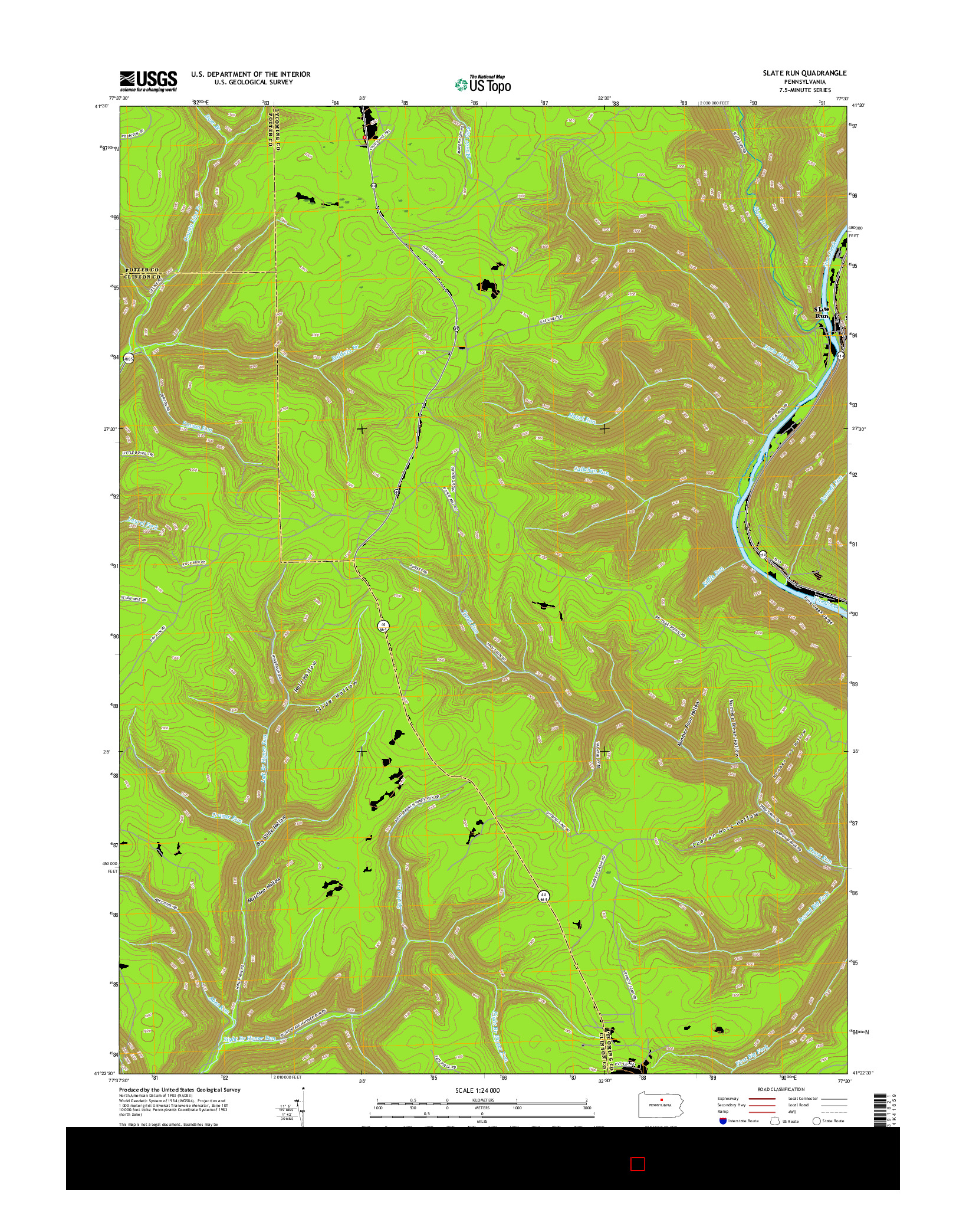 USGS US TOPO 7.5-MINUTE MAP FOR SLATE RUN, PA 2016