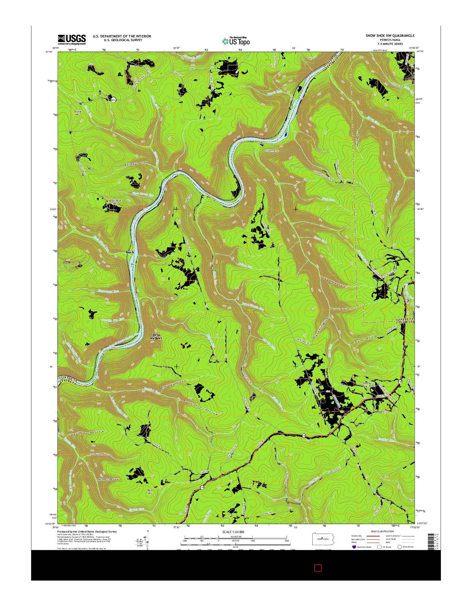 USGS US TOPO 7.5-MINUTE MAP FOR SNOW SHOE NW, PA 2016