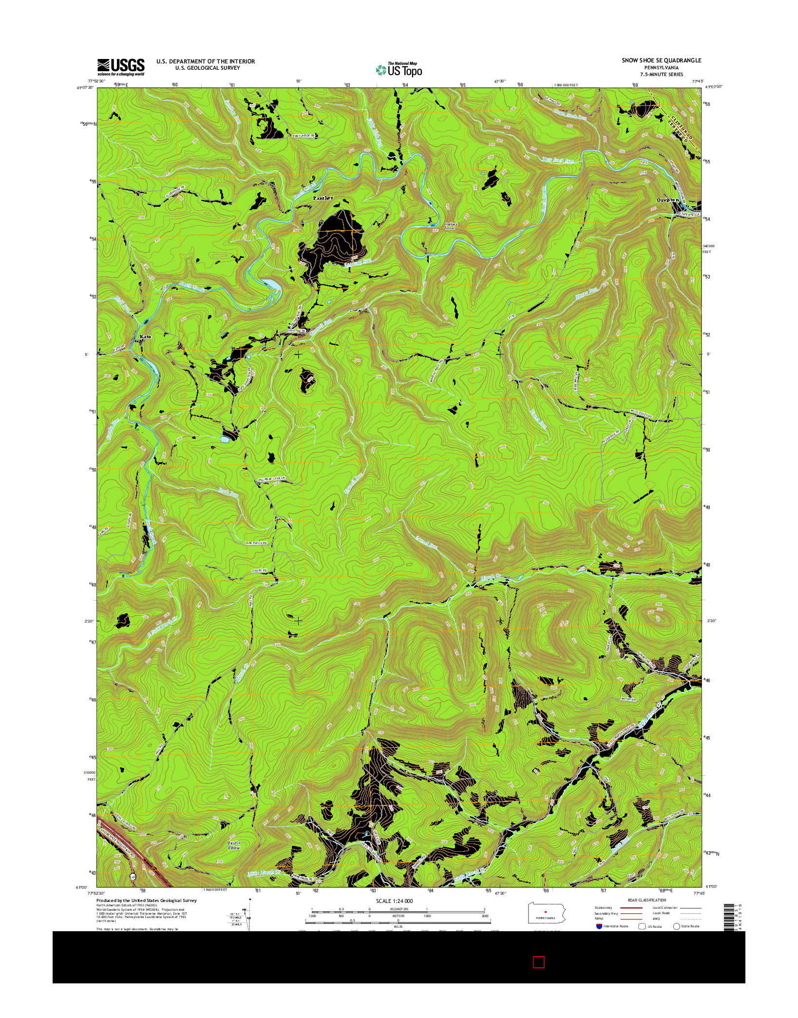USGS US TOPO 7.5-MINUTE MAP FOR SNOW SHOE SE, PA 2016