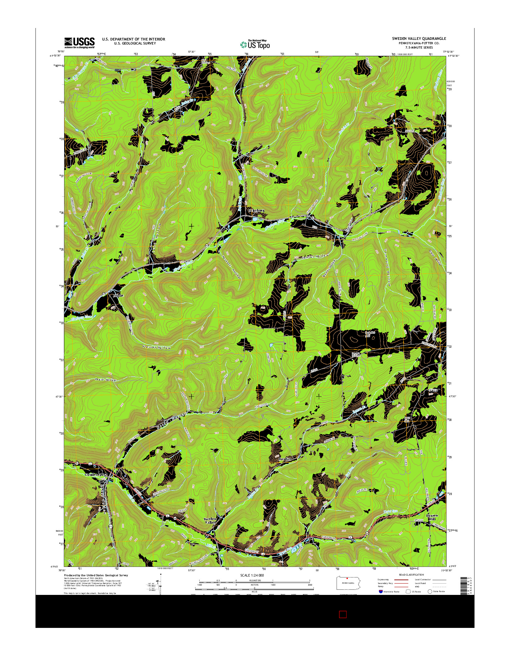 USGS US TOPO 7.5-MINUTE MAP FOR SWEDEN VALLEY, PA 2016