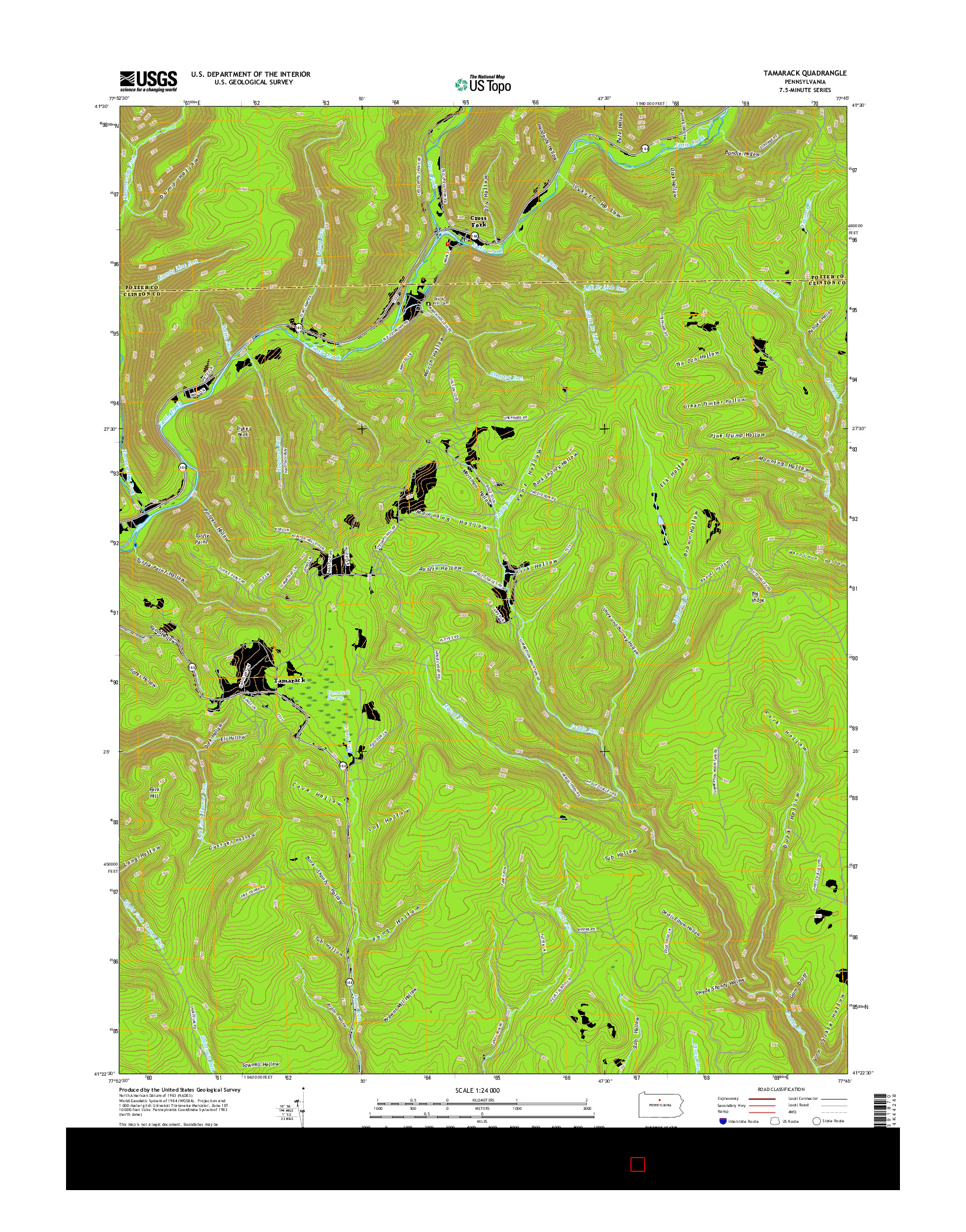 USGS US TOPO 7.5-MINUTE MAP FOR TAMARACK, PA 2016