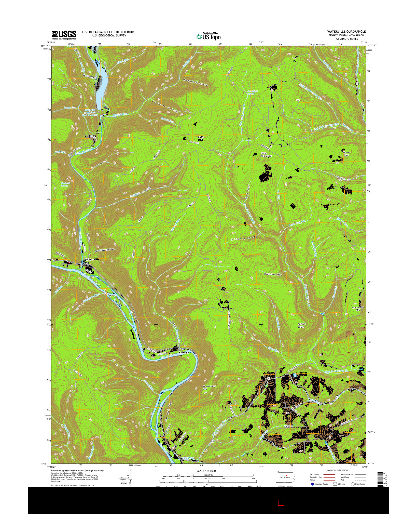 USGS US TOPO 7.5-MINUTE MAP FOR WATERVILLE, PA 2016