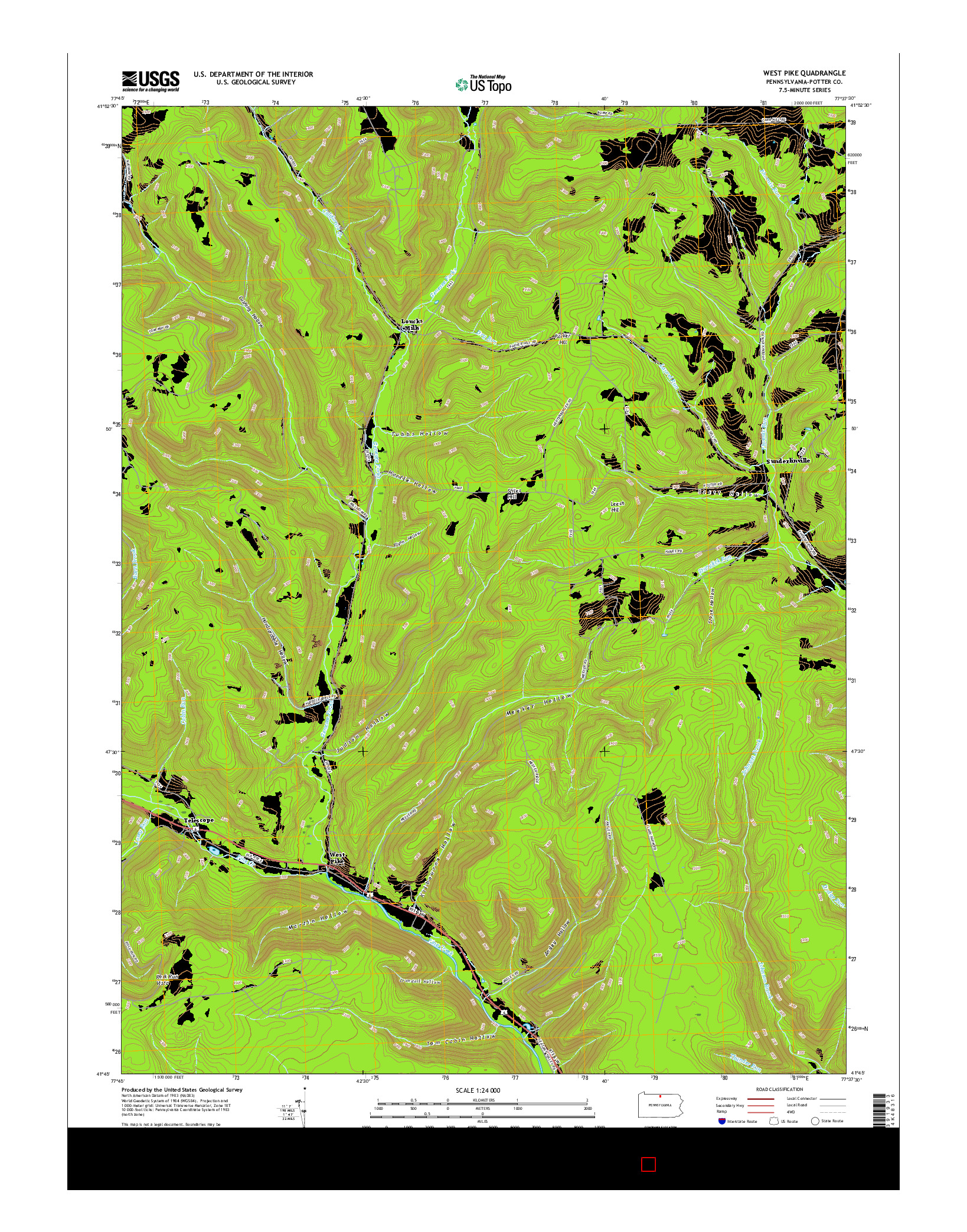 USGS US TOPO 7.5-MINUTE MAP FOR WEST PIKE, PA 2016