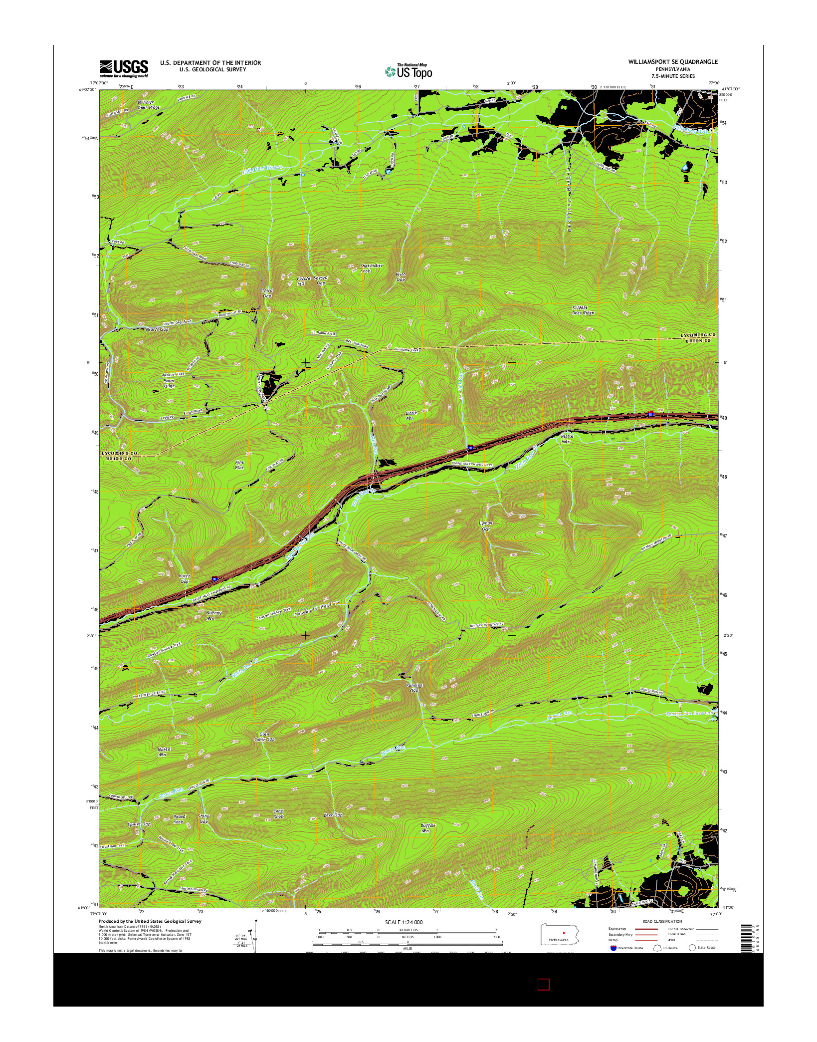USGS US TOPO 7.5-MINUTE MAP FOR WILLIAMSPORT SE, PA 2016