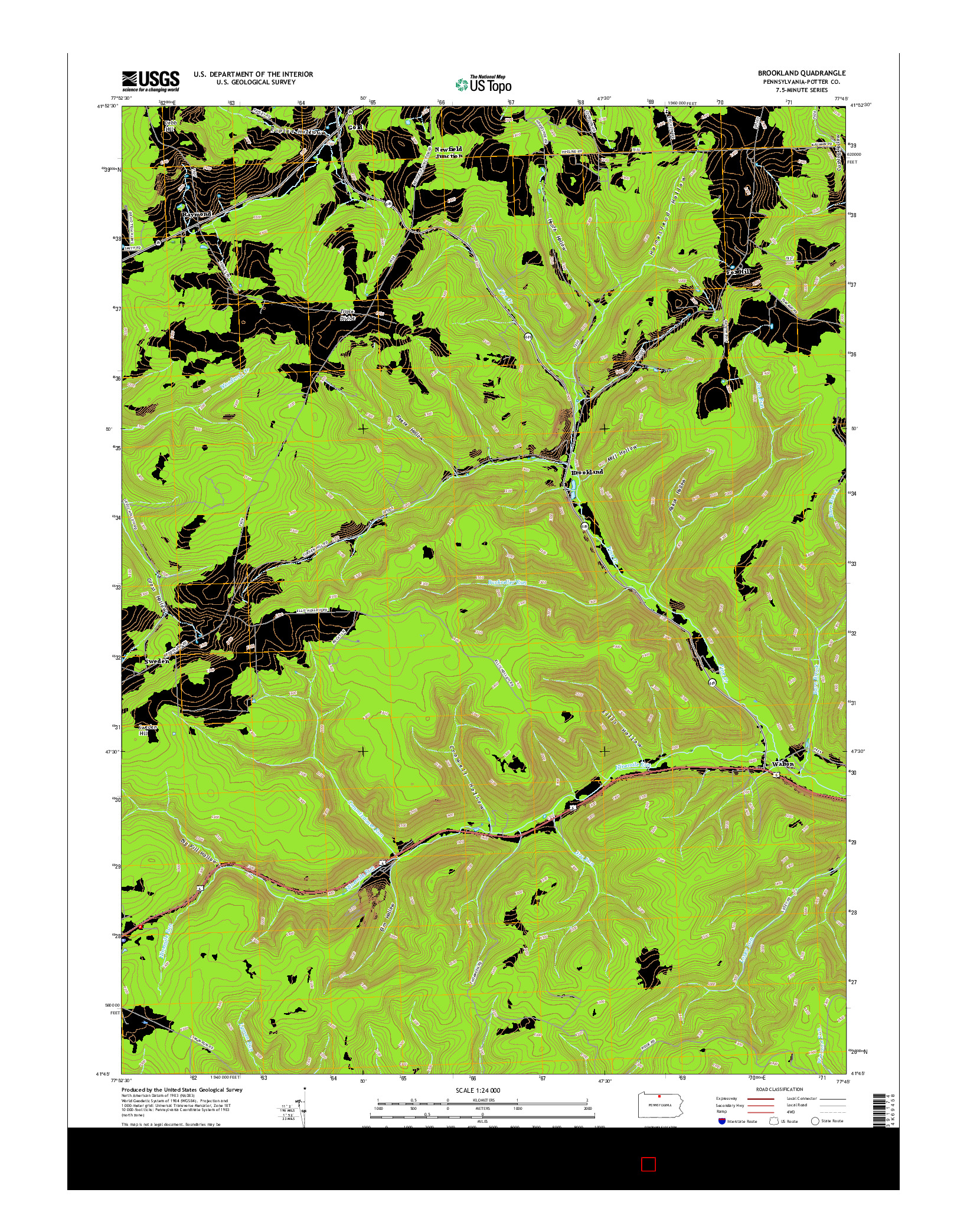 USGS US TOPO 7.5-MINUTE MAP FOR BROOKLAND, PA 2016