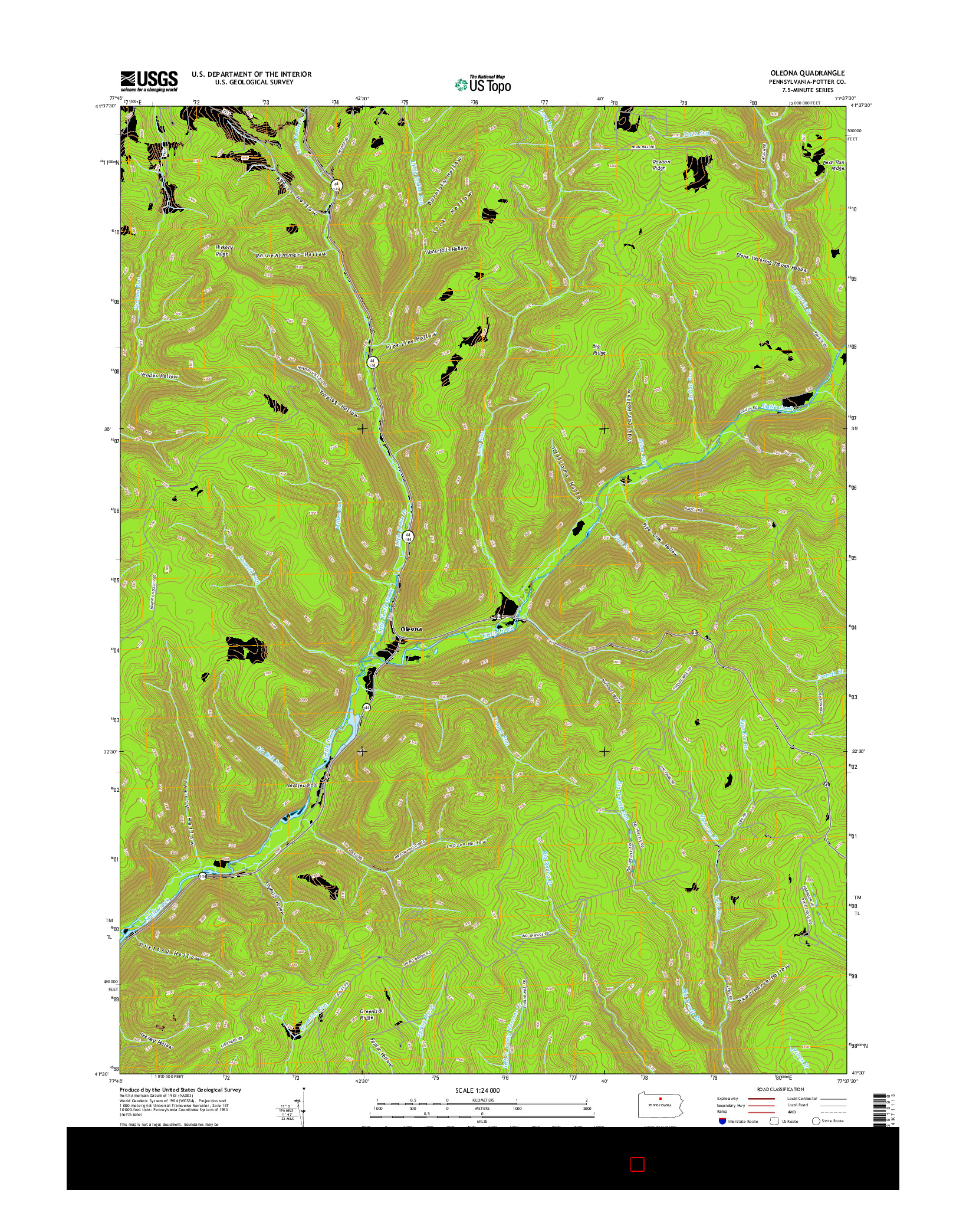 USGS US TOPO 7.5-MINUTE MAP FOR OLEONA, PA 2016