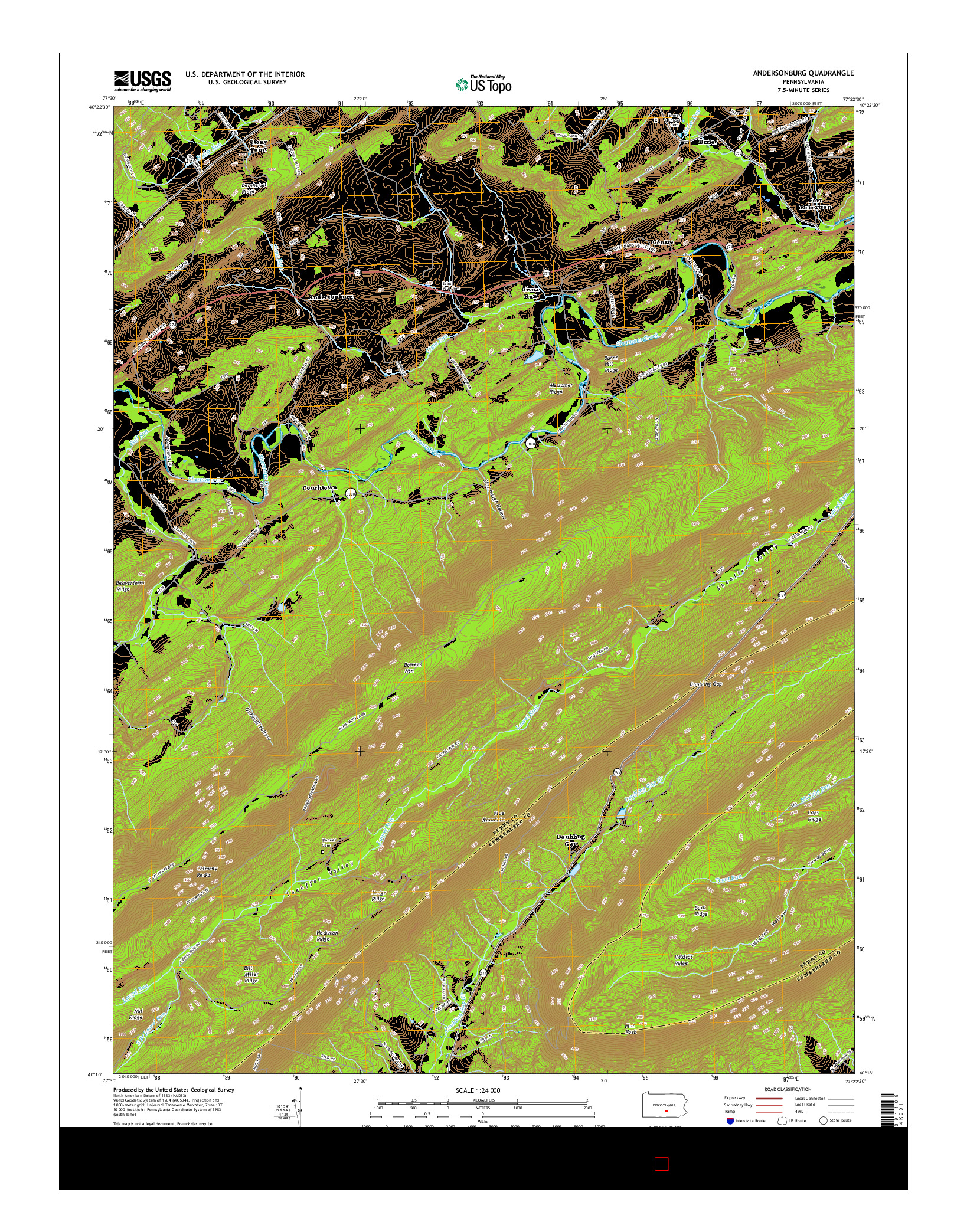 USGS US TOPO 7.5-MINUTE MAP FOR ANDERSONBURG, PA 2016