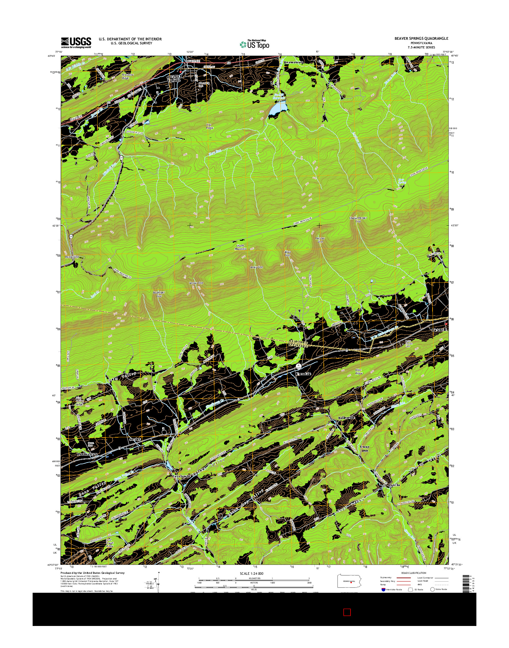 USGS US TOPO 7.5-MINUTE MAP FOR BEAVER SPRINGS, PA 2016