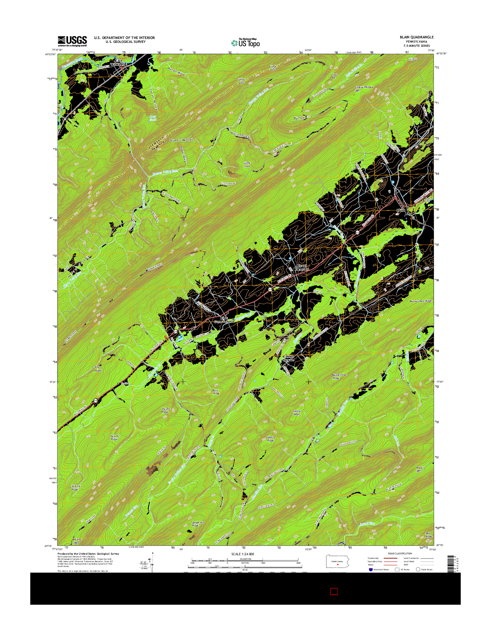 USGS US TOPO 7.5-MINUTE MAP FOR BLAIN, PA 2016