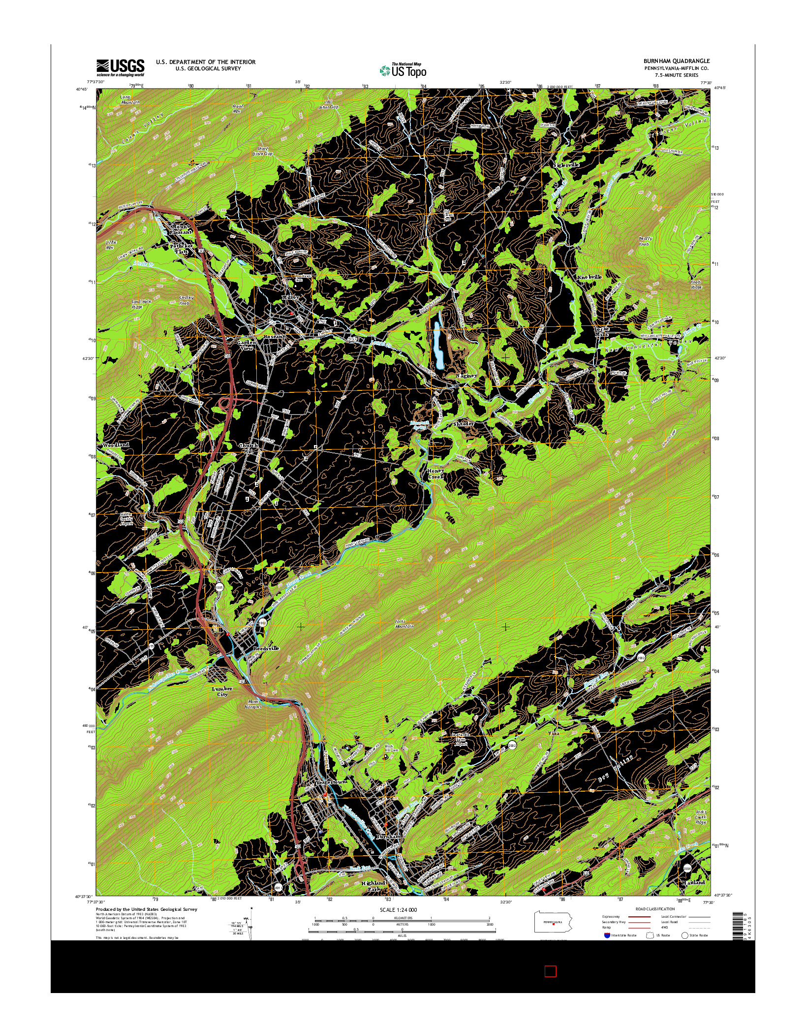 USGS US TOPO 7.5-MINUTE MAP FOR BURNHAM, PA 2016