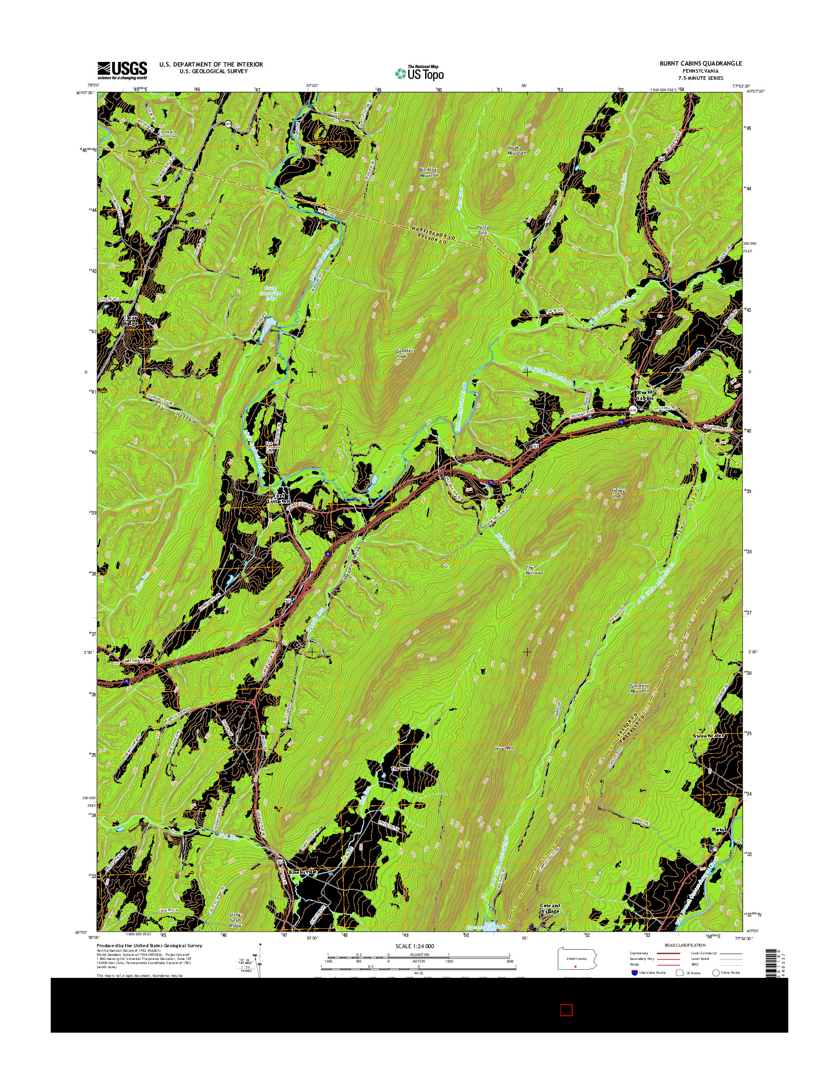 USGS US TOPO 7.5-MINUTE MAP FOR BURNT CABINS, PA 2016