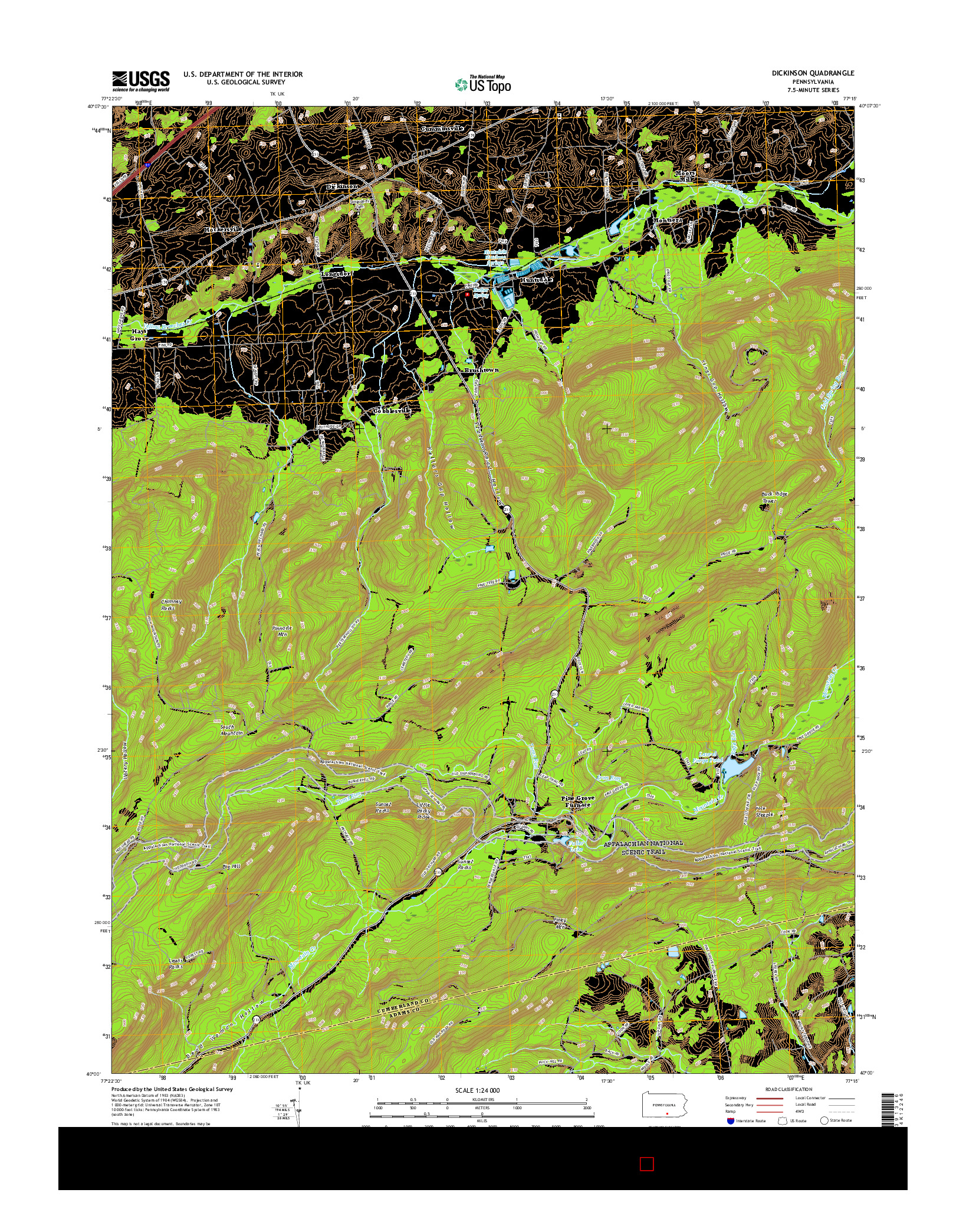 USGS US TOPO 7.5-MINUTE MAP FOR DICKINSON, PA 2016