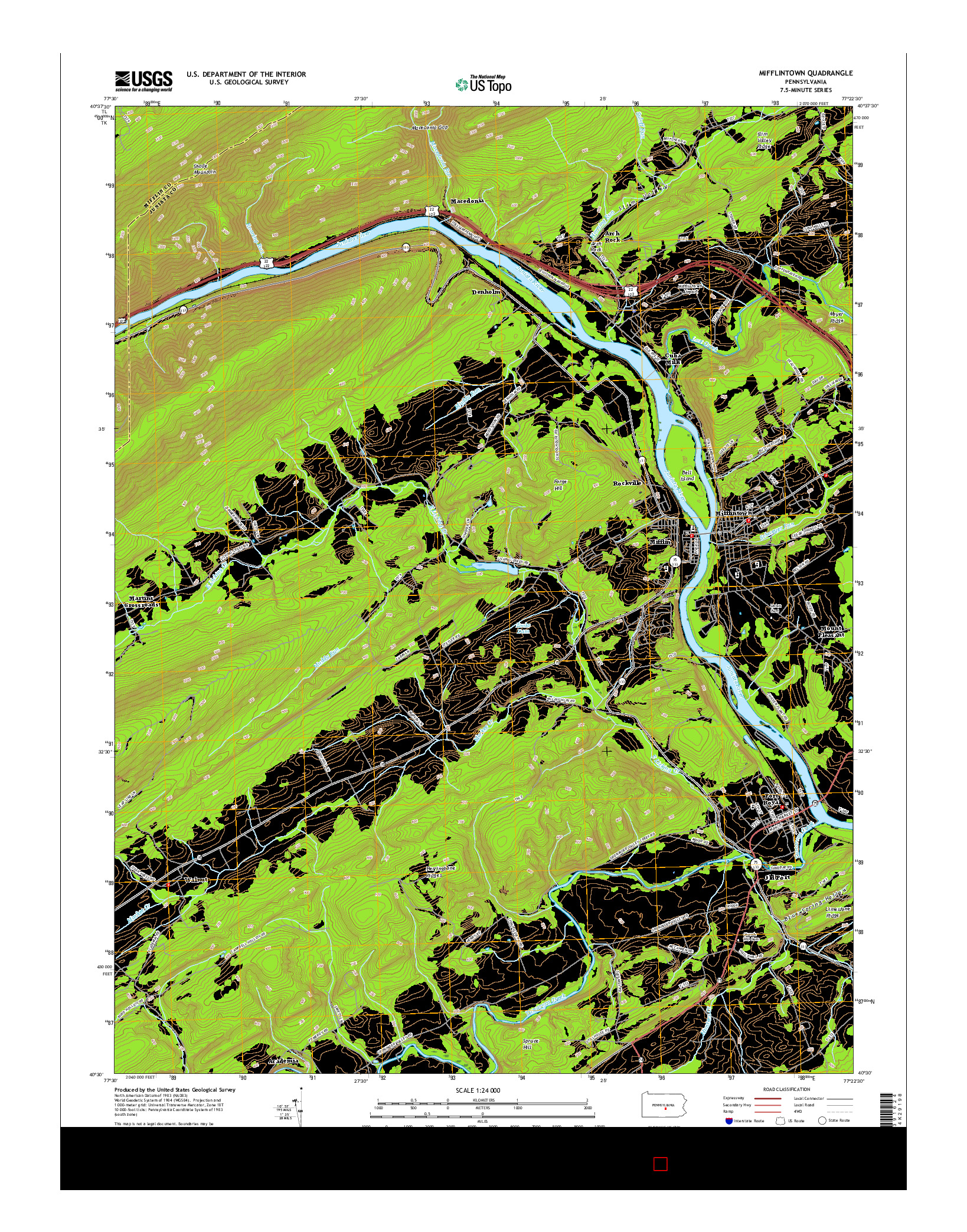 USGS US TOPO 7.5-MINUTE MAP FOR MIFFLINTOWN, PA 2016