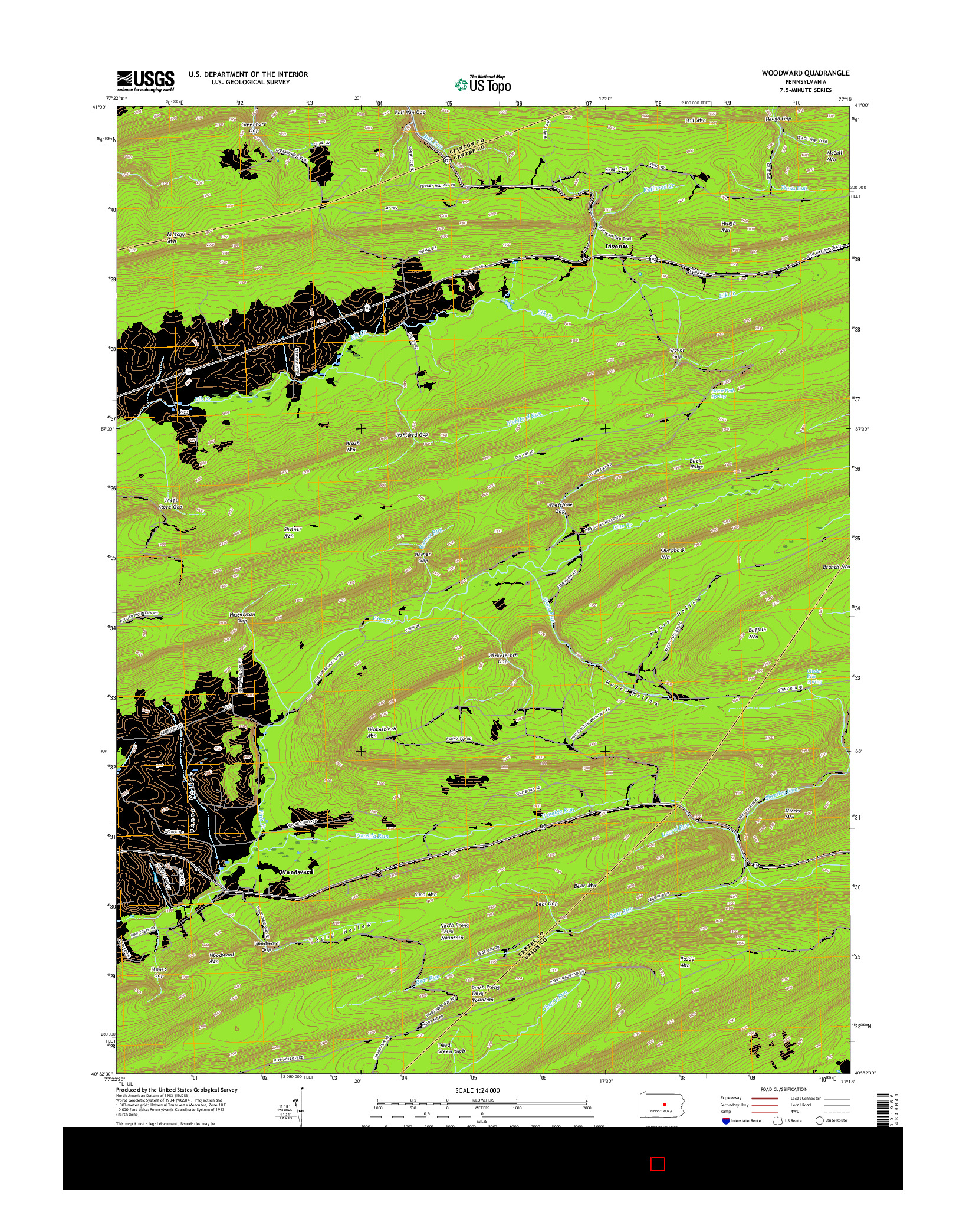 USGS US TOPO 7.5-MINUTE MAP FOR WOODWARD, PA 2016