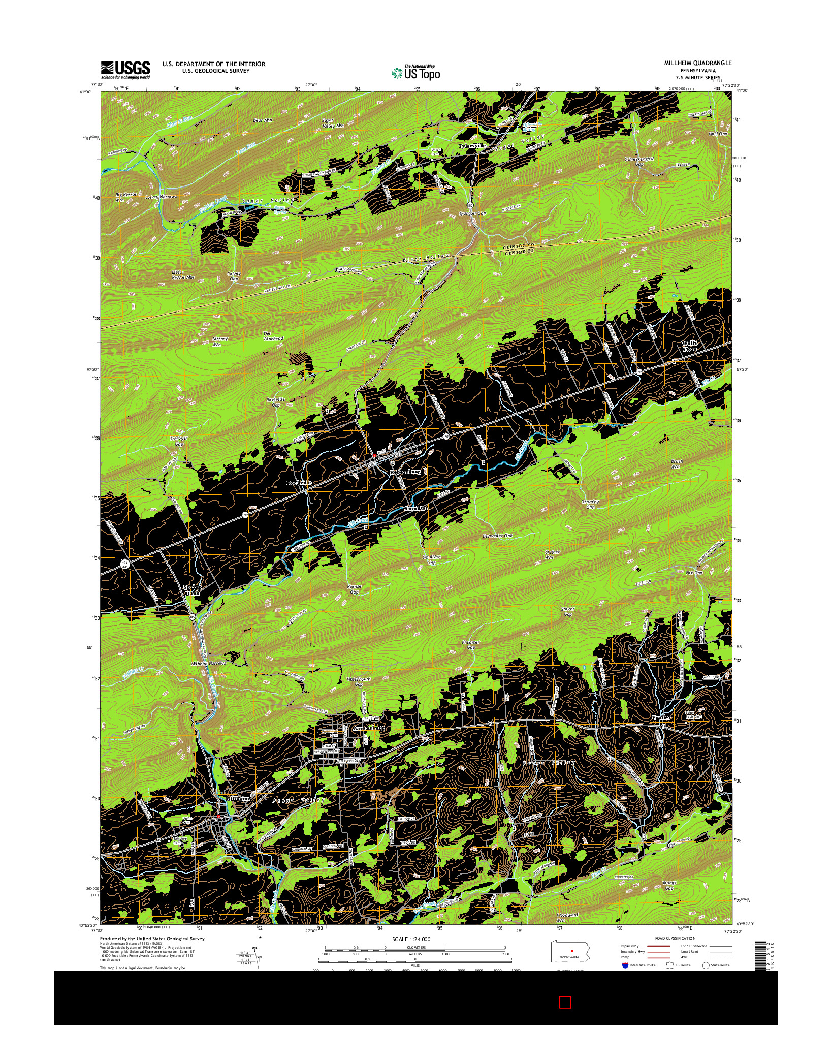 USGS US TOPO 7.5-MINUTE MAP FOR MILLHEIM, PA 2016