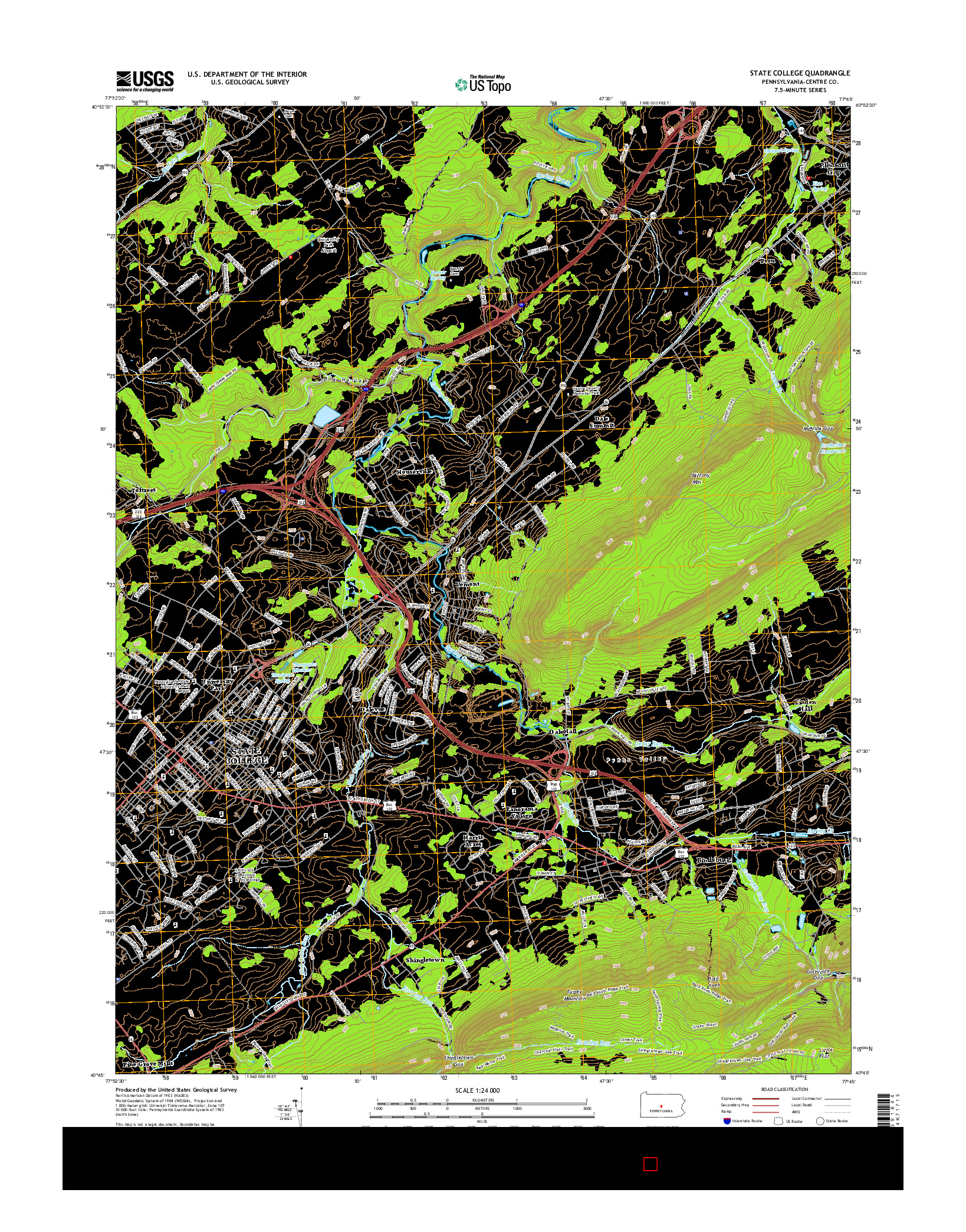 USGS US TOPO 7.5-MINUTE MAP FOR STATE COLLEGE, PA 2016