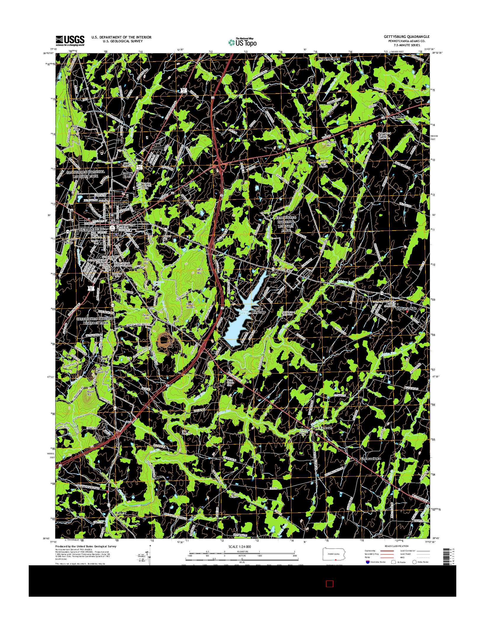 USGS US TOPO 7.5-MINUTE MAP FOR GETTYSBURG, PA 2016