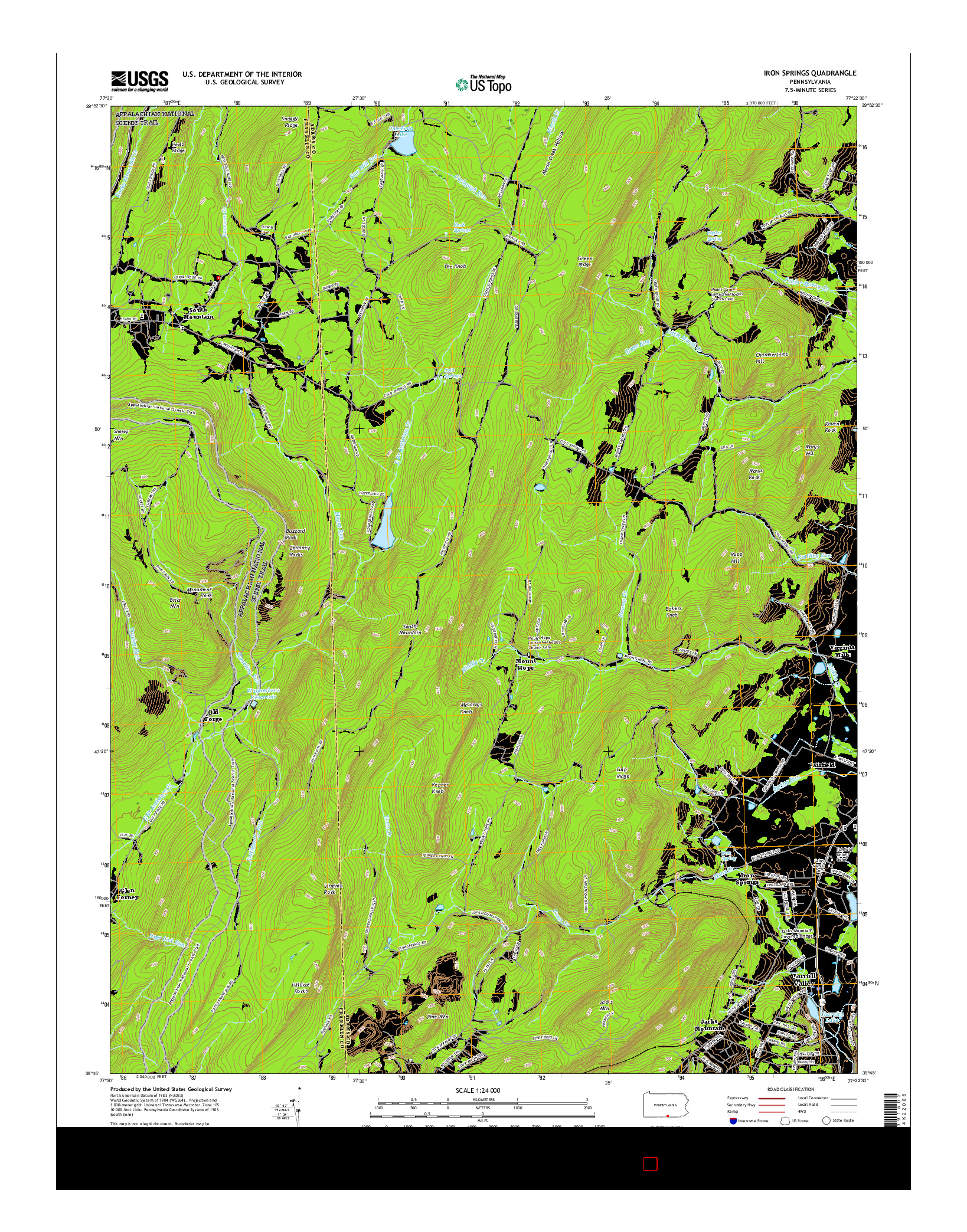 USGS US TOPO 7.5-MINUTE MAP FOR IRON SPRINGS, PA 2016