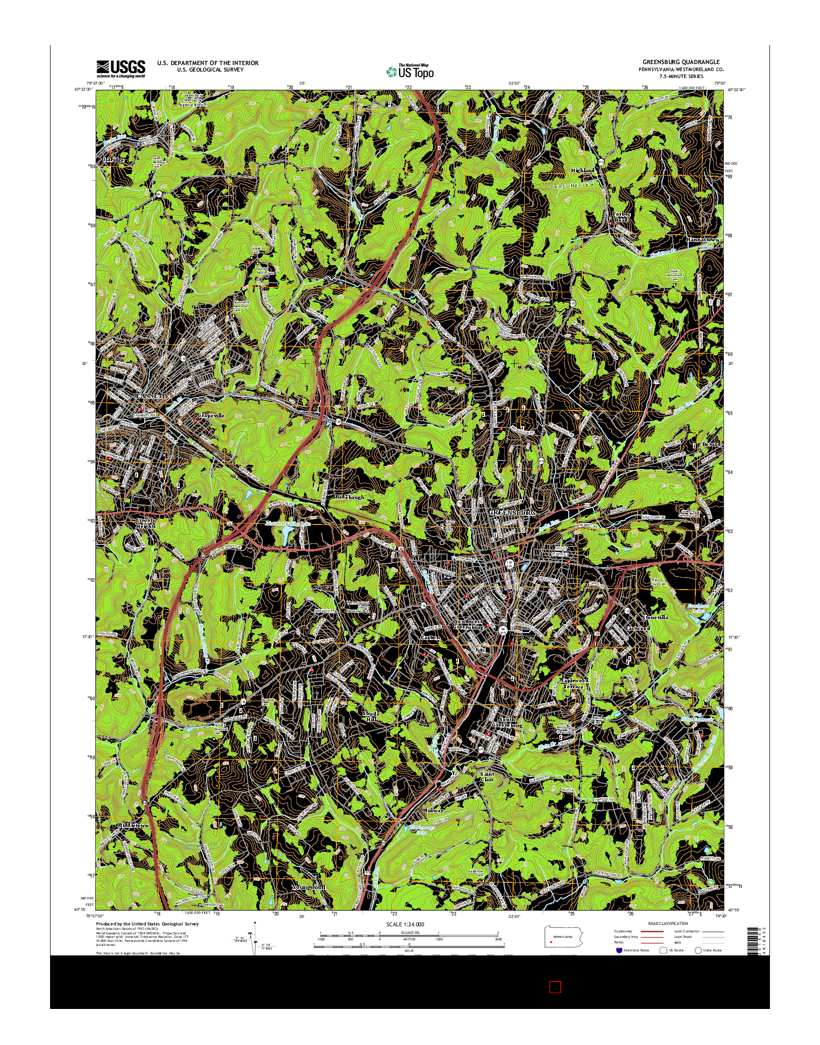 USGS US TOPO 7.5-MINUTE MAP FOR GREENSBURG, PA 2016