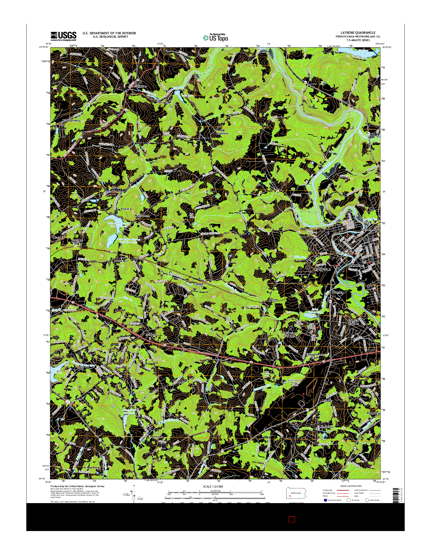 USGS US TOPO 7.5-MINUTE MAP FOR LATROBE, PA 2016