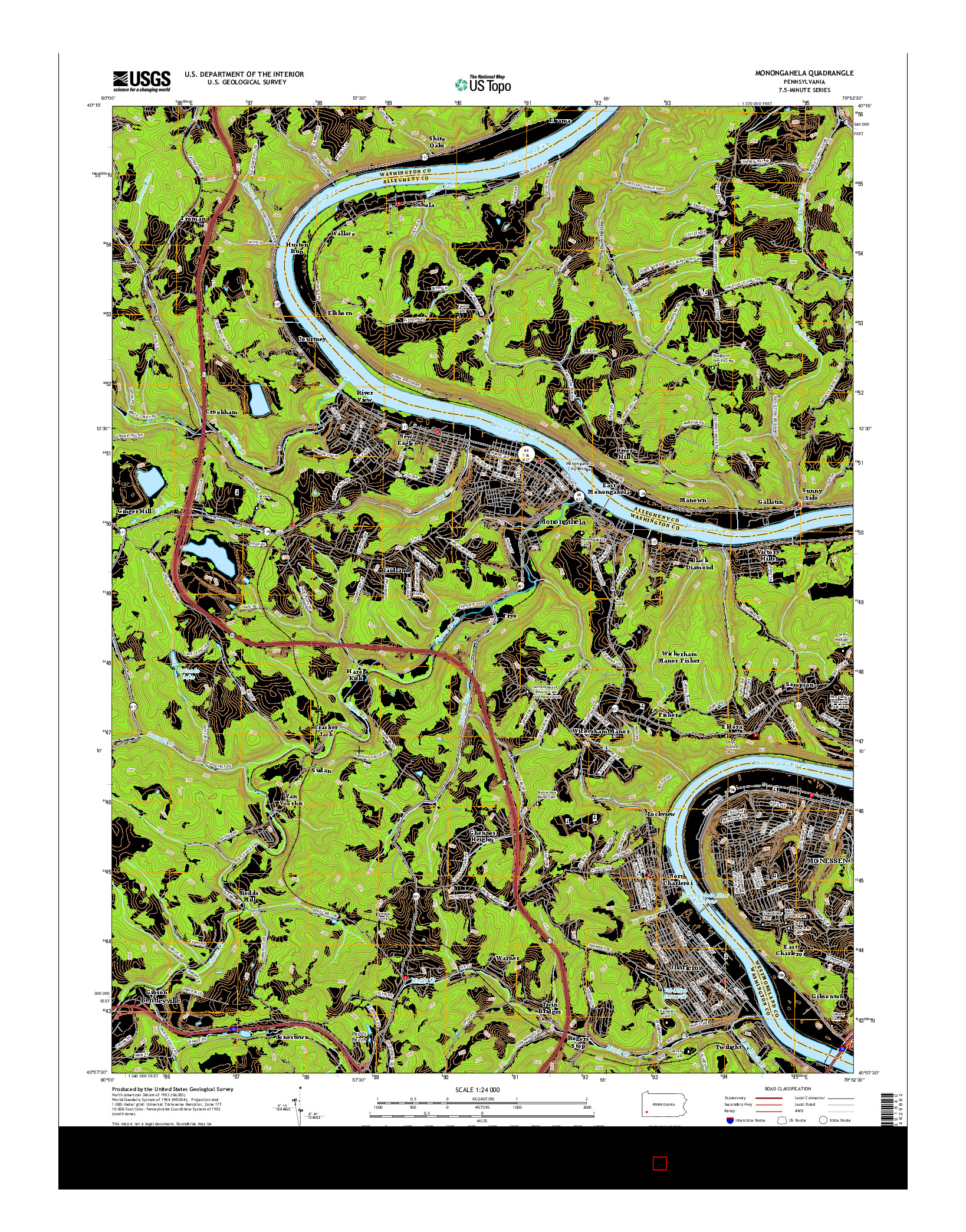 USGS US TOPO 7.5-MINUTE MAP FOR MONONGAHELA, PA 2016