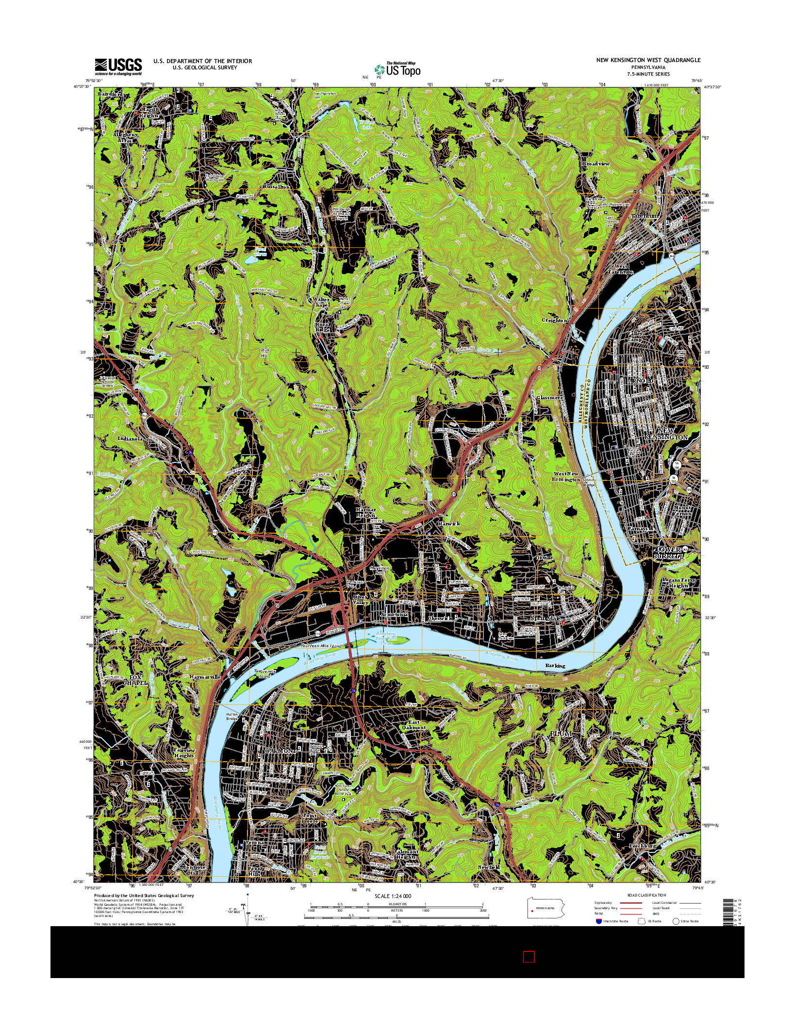 USGS US TOPO 7.5-MINUTE MAP FOR NEW KENSINGTON WEST, PA 2016
