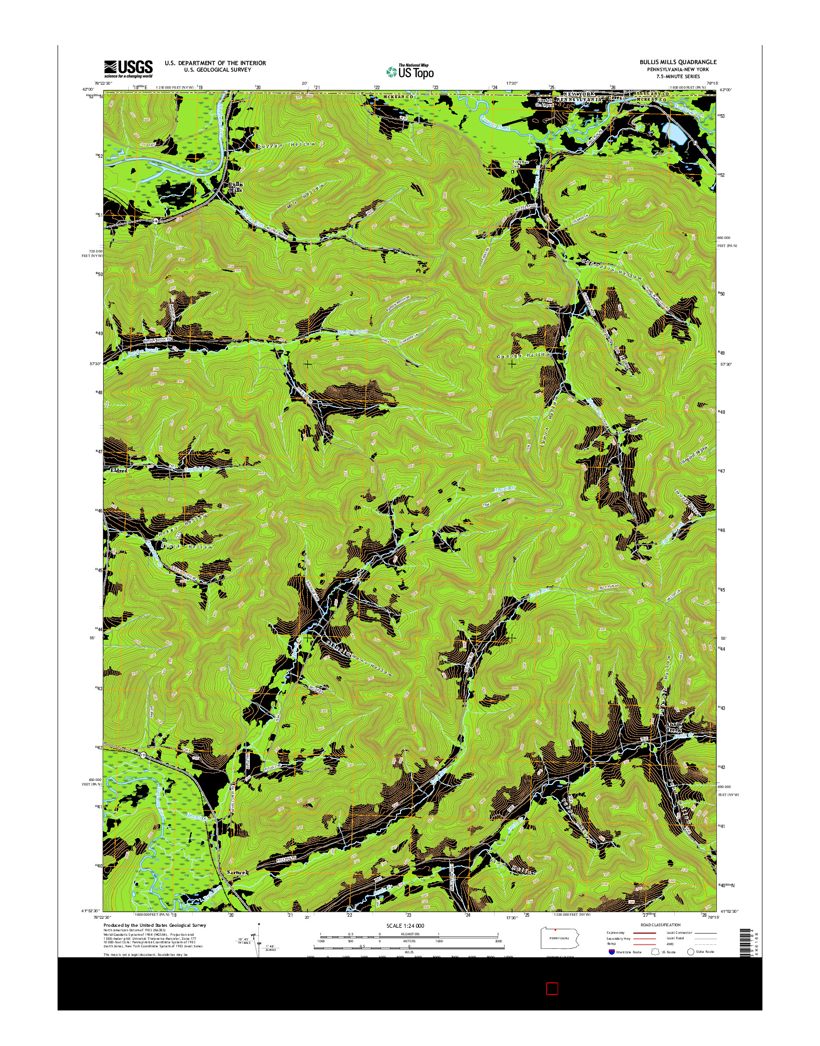 USGS US TOPO 7.5-MINUTE MAP FOR BULLIS MILLS, PA-NY 2016