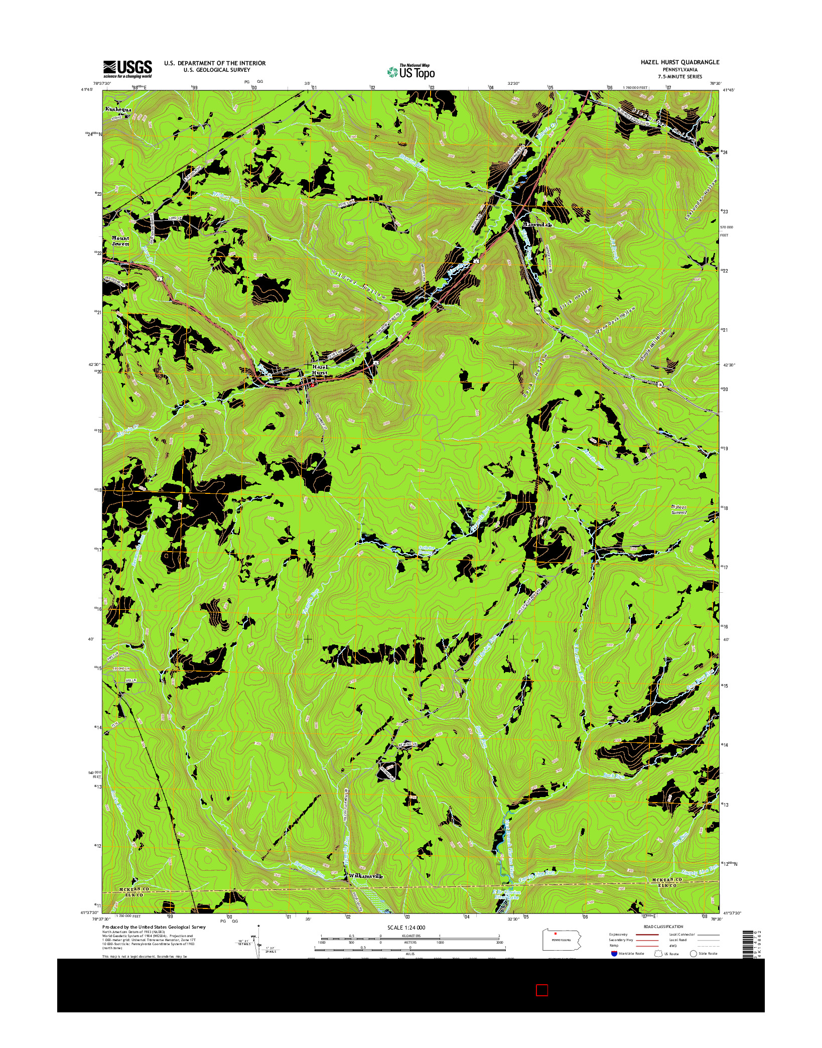 USGS US TOPO 7.5-MINUTE MAP FOR HAZEL HURST, PA 2016