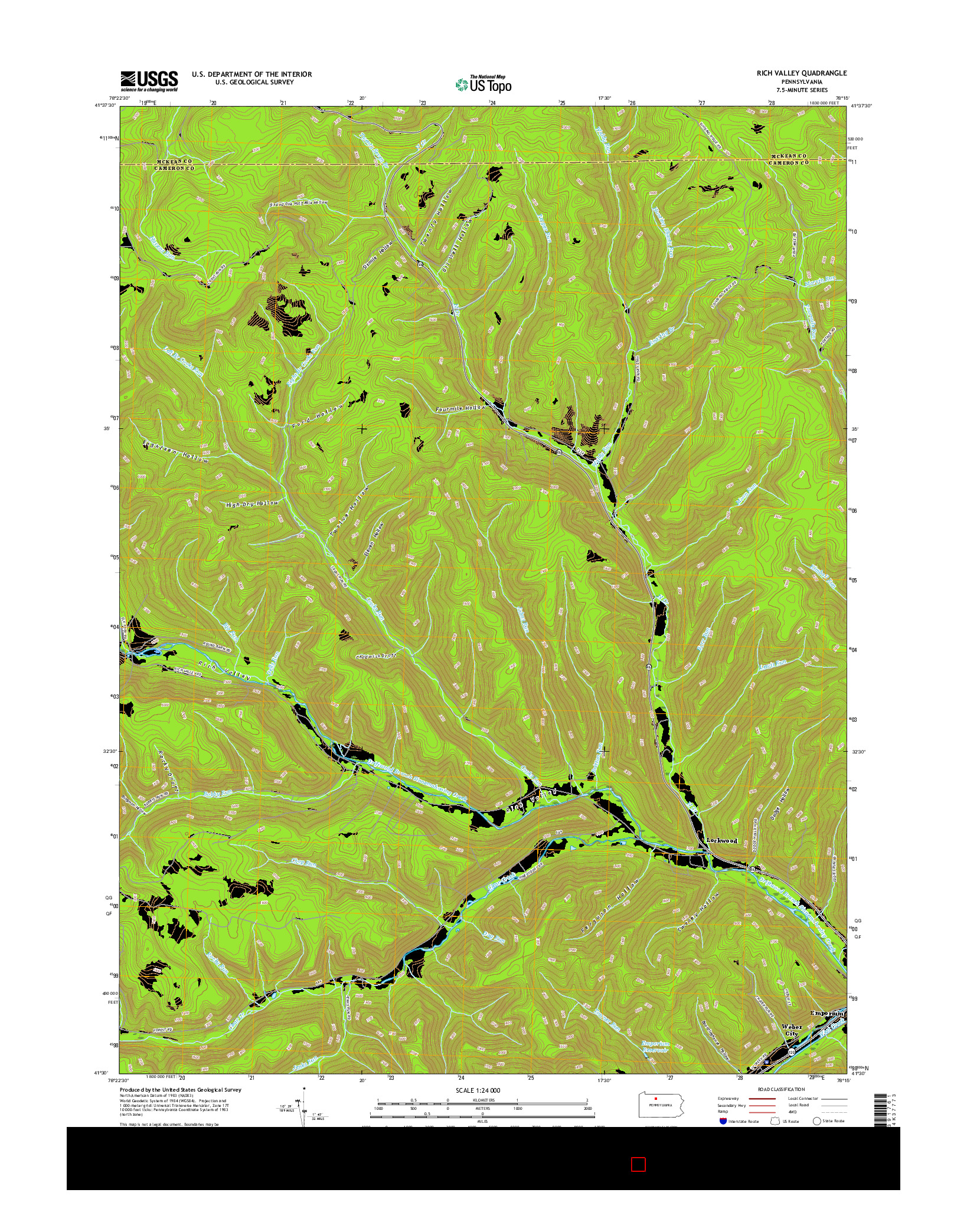 USGS US TOPO 7.5-MINUTE MAP FOR RICH VALLEY, PA 2016