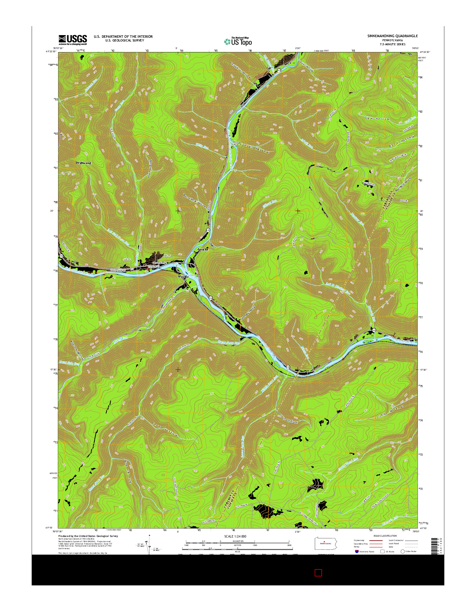USGS US TOPO 7.5-MINUTE MAP FOR SINNEMAHONING, PA 2016