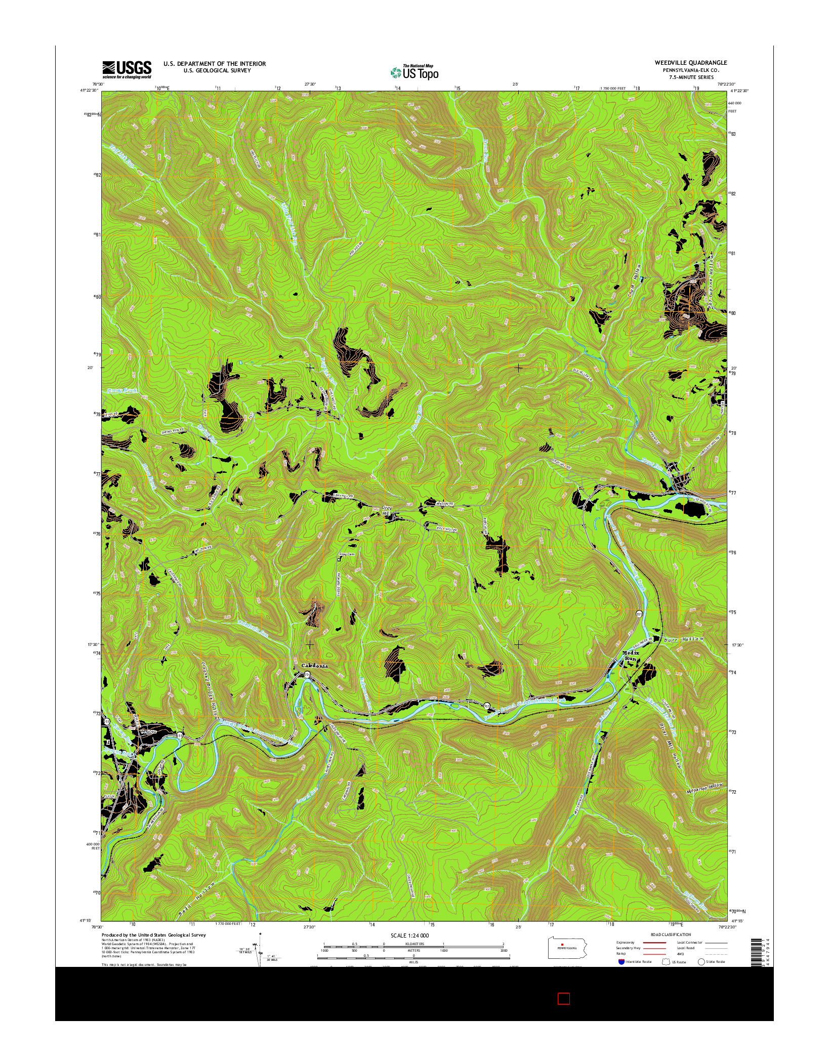 USGS US TOPO 7.5-MINUTE MAP FOR WEEDVILLE, PA 2016