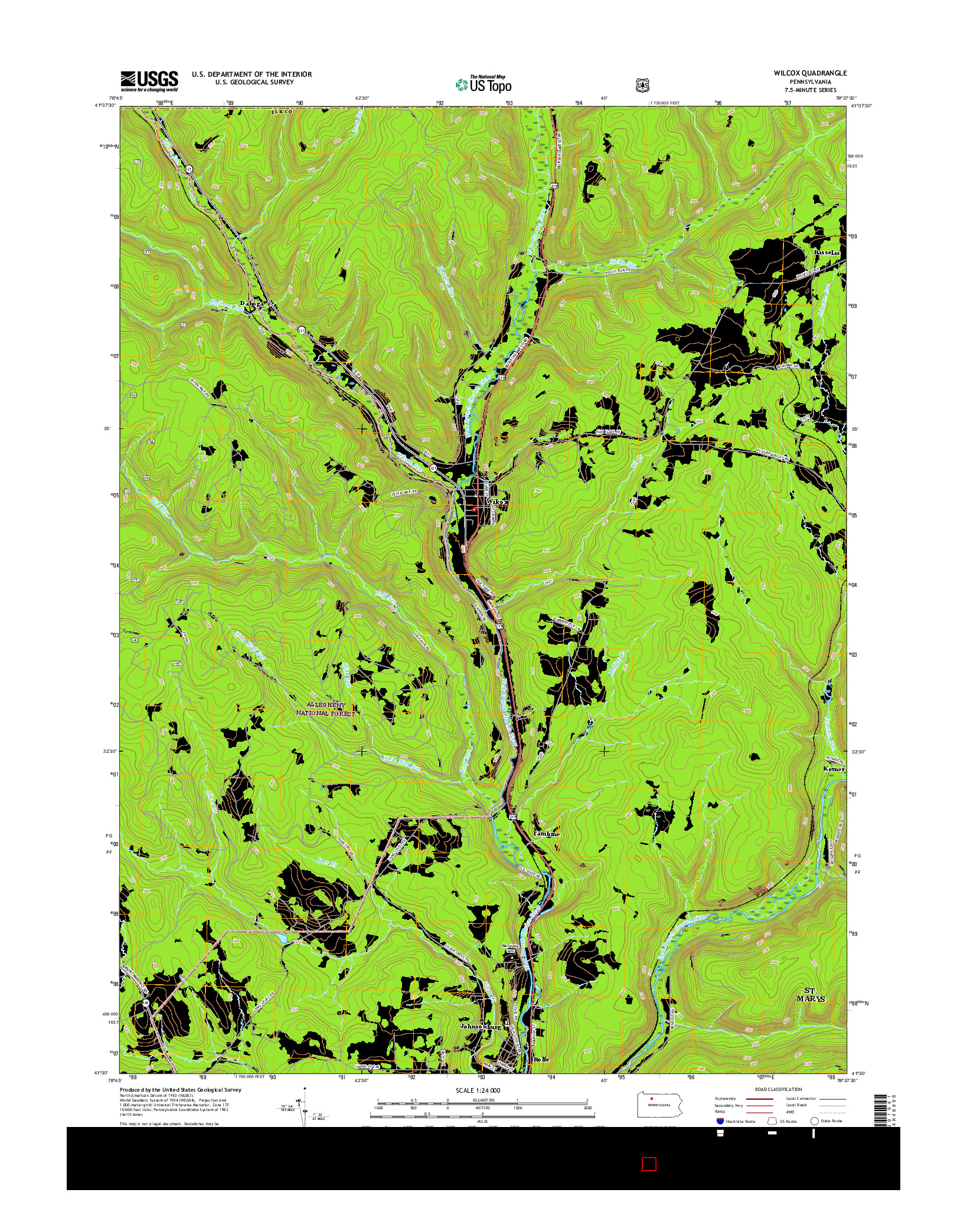 USGS US TOPO 7.5-MINUTE MAP FOR WILCOX, PA 2016