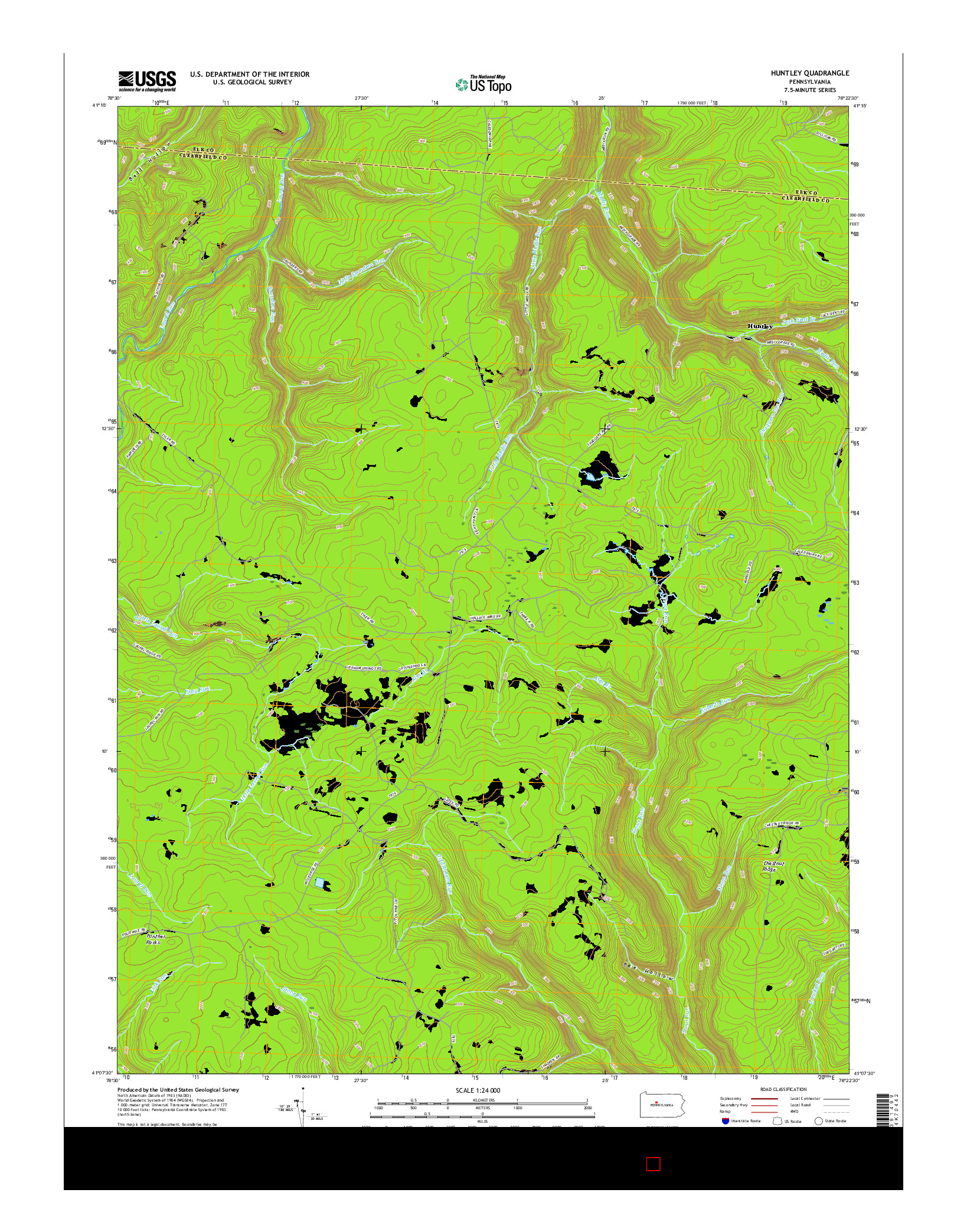 USGS US TOPO 7.5-MINUTE MAP FOR HUNTLEY, PA 2016