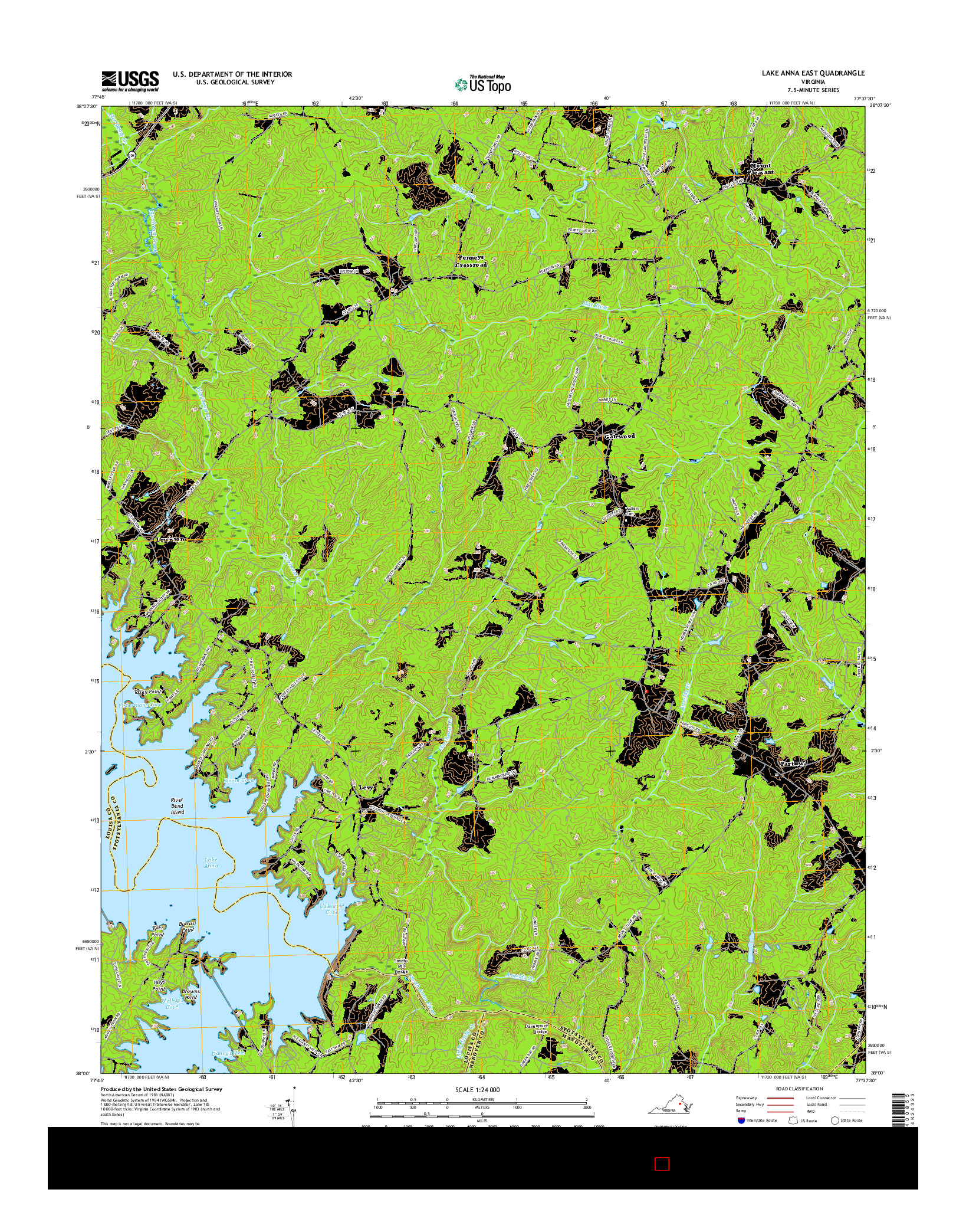 USGS US TOPO 7.5-MINUTE MAP FOR LAKE ANNA EAST, VA 2016